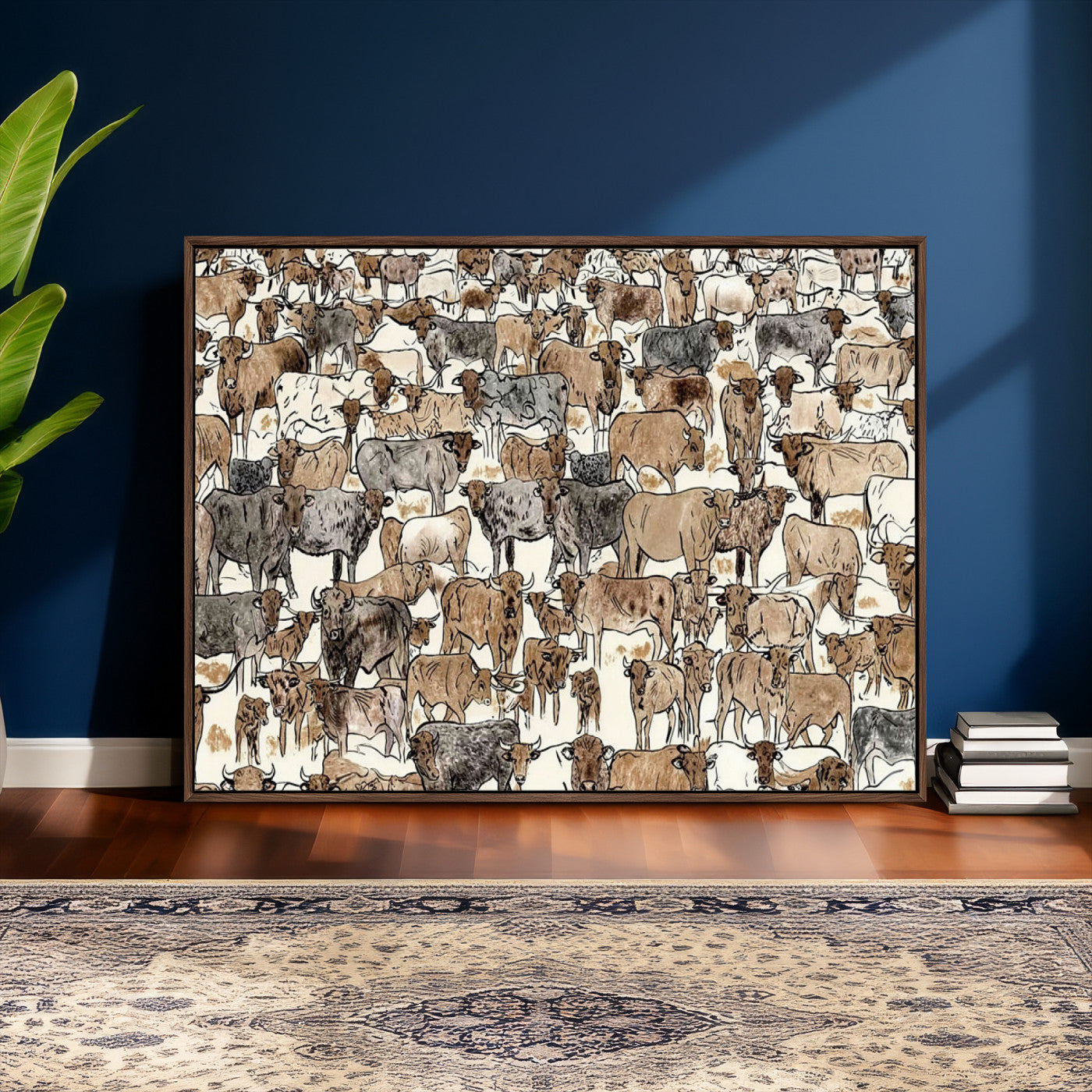 76902119-MGV-CV-36X24 - Farmhouse Animals Wall Art Canvas Print - Abstract Farm Animal Drawing Mid-Century Wall Art for Cabin Decor