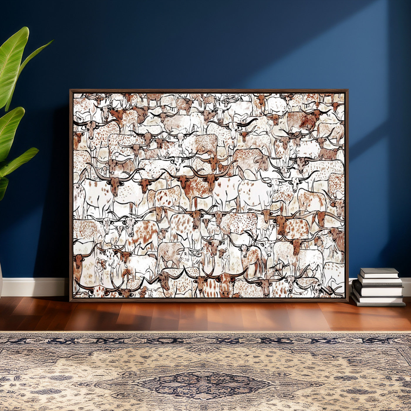 71869761-MGV-CV-36X24 - Farmhouse Animals Wall Art Canvas Print - Abstract Farm Animal Drawing Mid-Century Wall Art for Cabin Decor