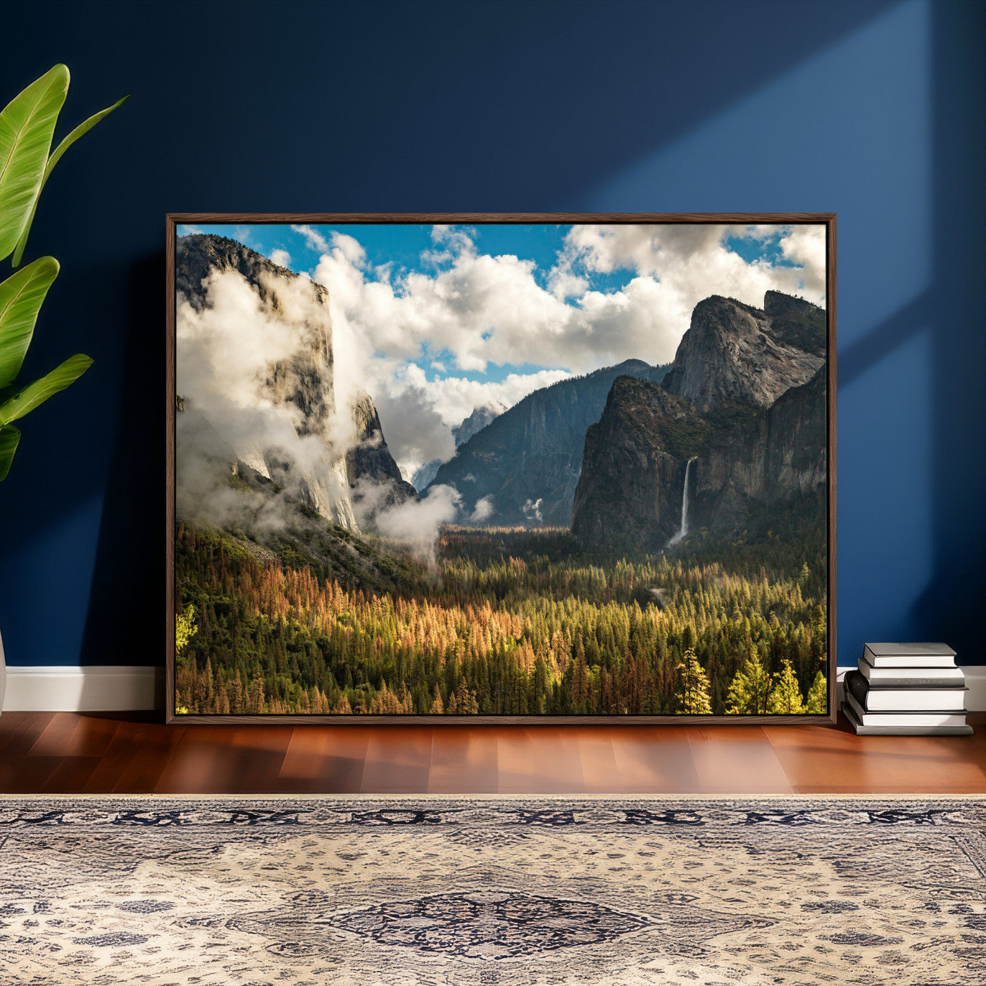 18271001-MGV-CV-36X24 - Yosemite Valley River Landscape Wall Art Canvas Print, Granite Cliffs Forest River Canvas Print, California National Park Moody Scenic Art Printi