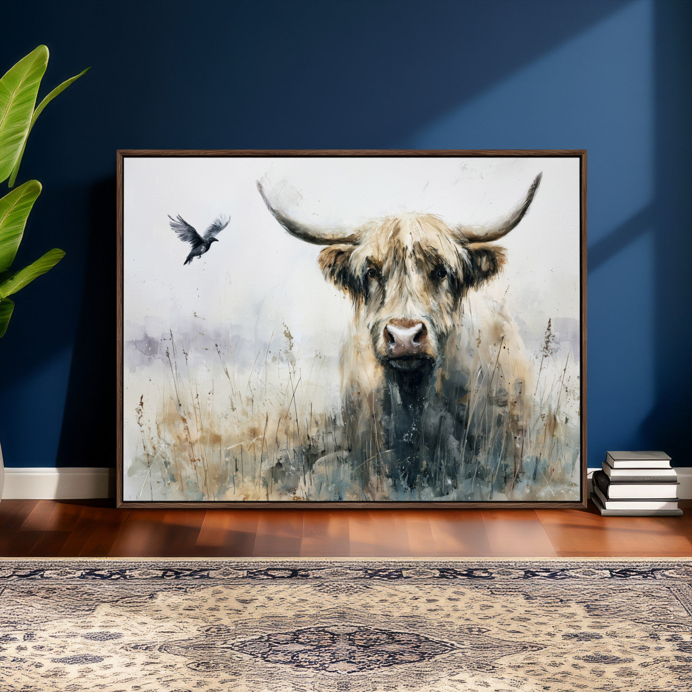 55652651-MGV-CV-36X24 - Abstract Highland Cow Watercolor Animal Wall Art Canvas Print, Rustic Farm Cattle Portrait Canvas Print, Neutral Wildlife Farmhouse Art Printing