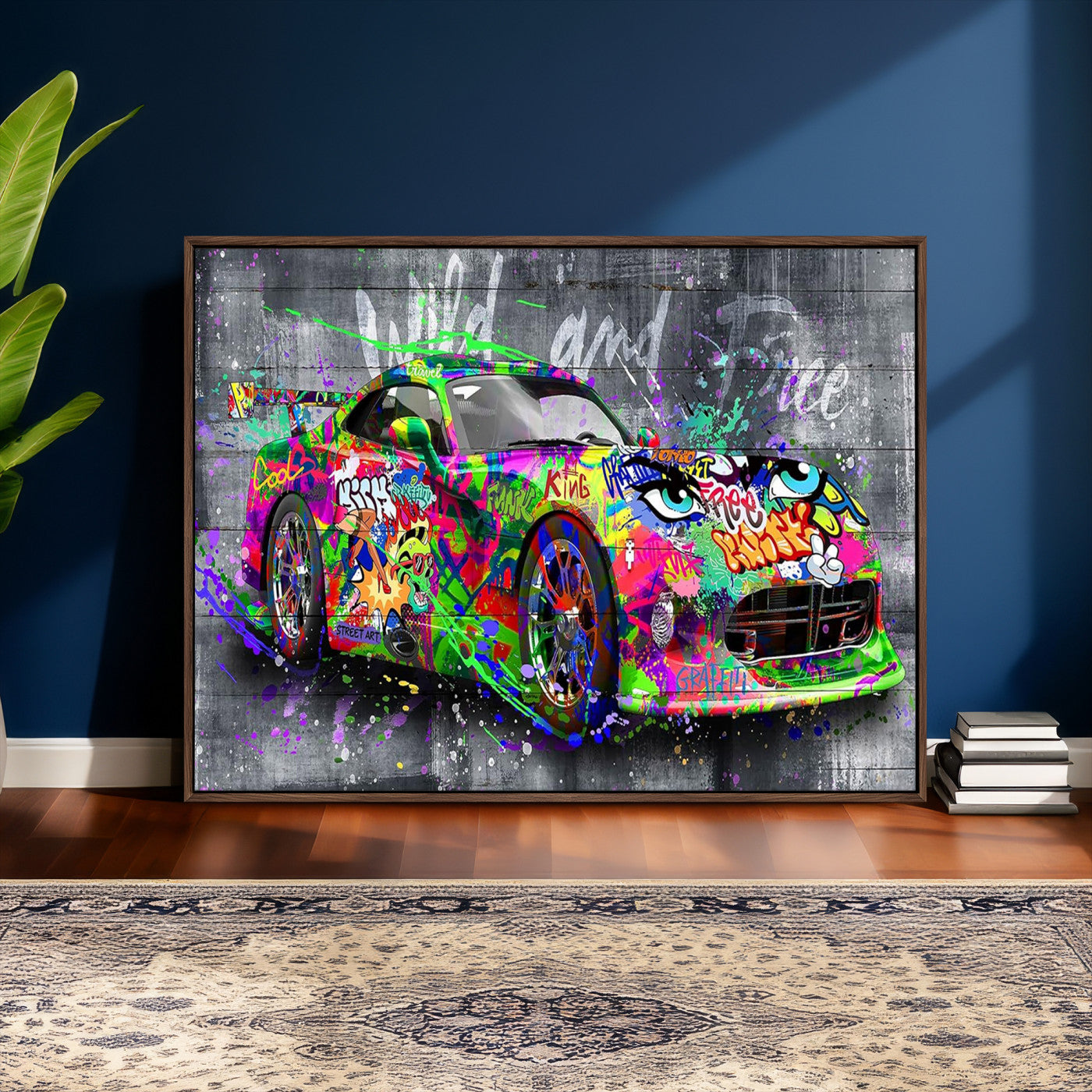 95314968-MGV-CV-36X24 - Graffiti Sports Car Street Art Wall Art Canvas Print, Colorful Urban Supercar Pop Art Canvas Print, Modern Graffiti Car Contemporary Art Printing