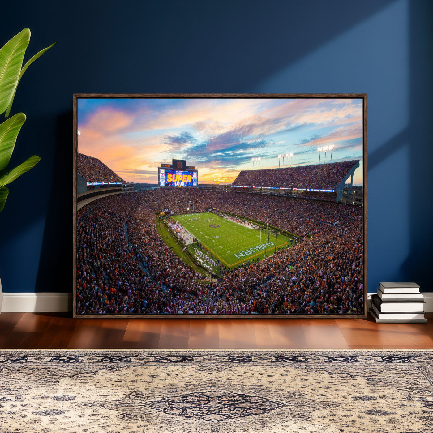 75203764-MGV-CV-36X24 - Auburn Stadium Sunset Wall Art Canvas Print, Jordan Hare Stadium Game Day Crowd, Auburn Tigers Football Artwork