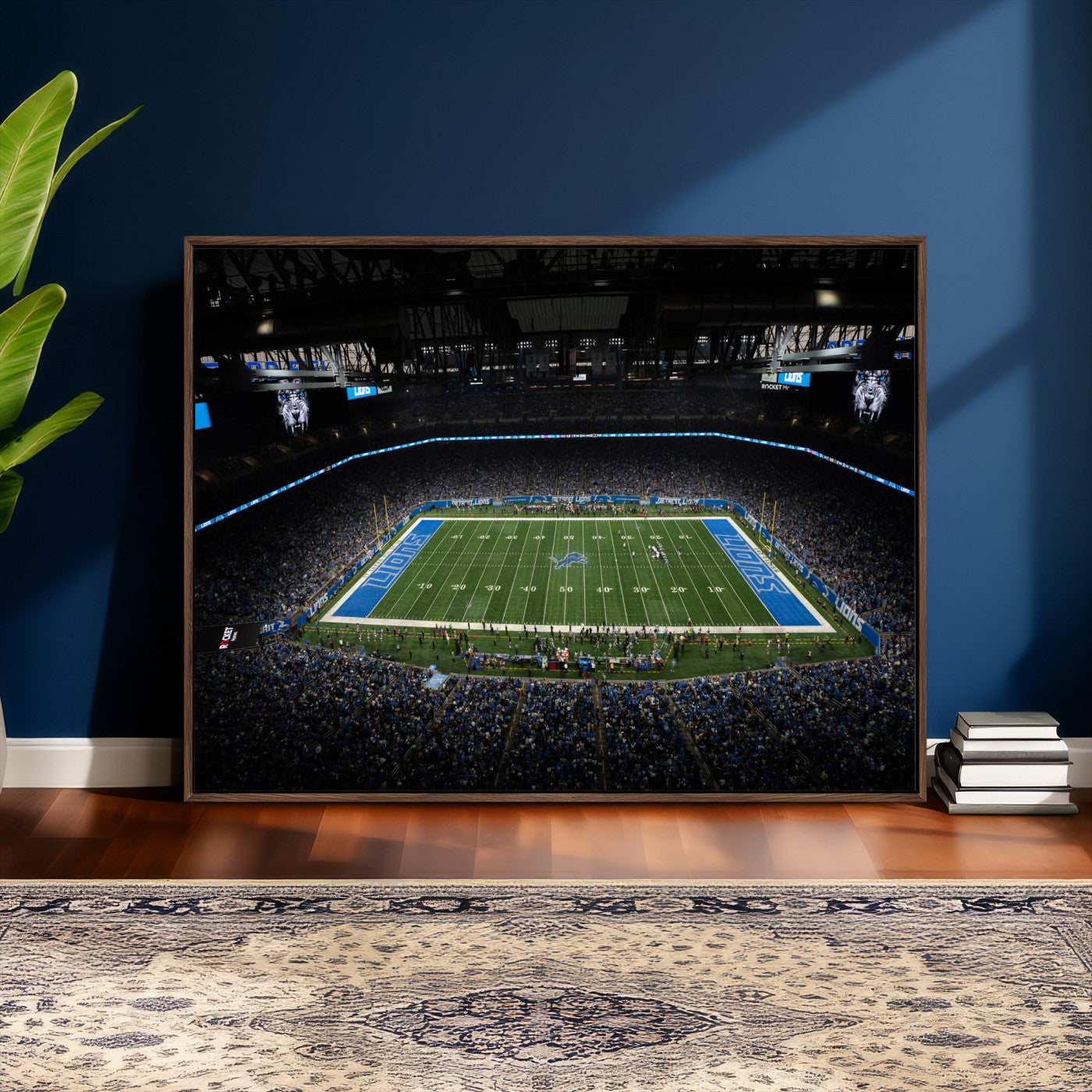 16709602-MGV-CV-36X24 - Detroit Lions Stadium Wall Art Canvas Print, Football Field Panorama Artwork, NFL Game Night Stadium Decor