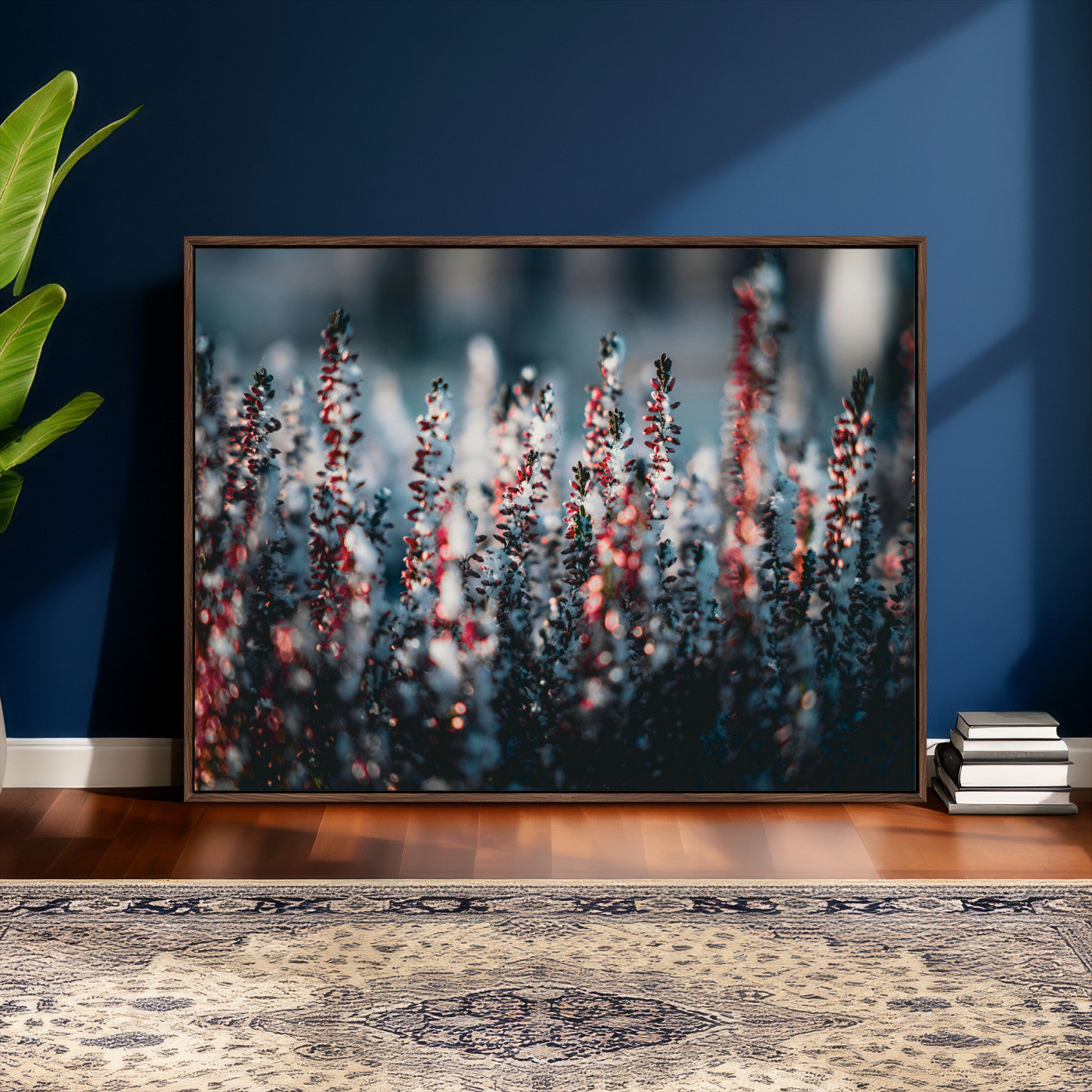 82063935-MGV-CV-36X24 - Winter Heather Wall Art Canvas Print, Frosted Floral Nature Art, Moody Botanical Wall Decor