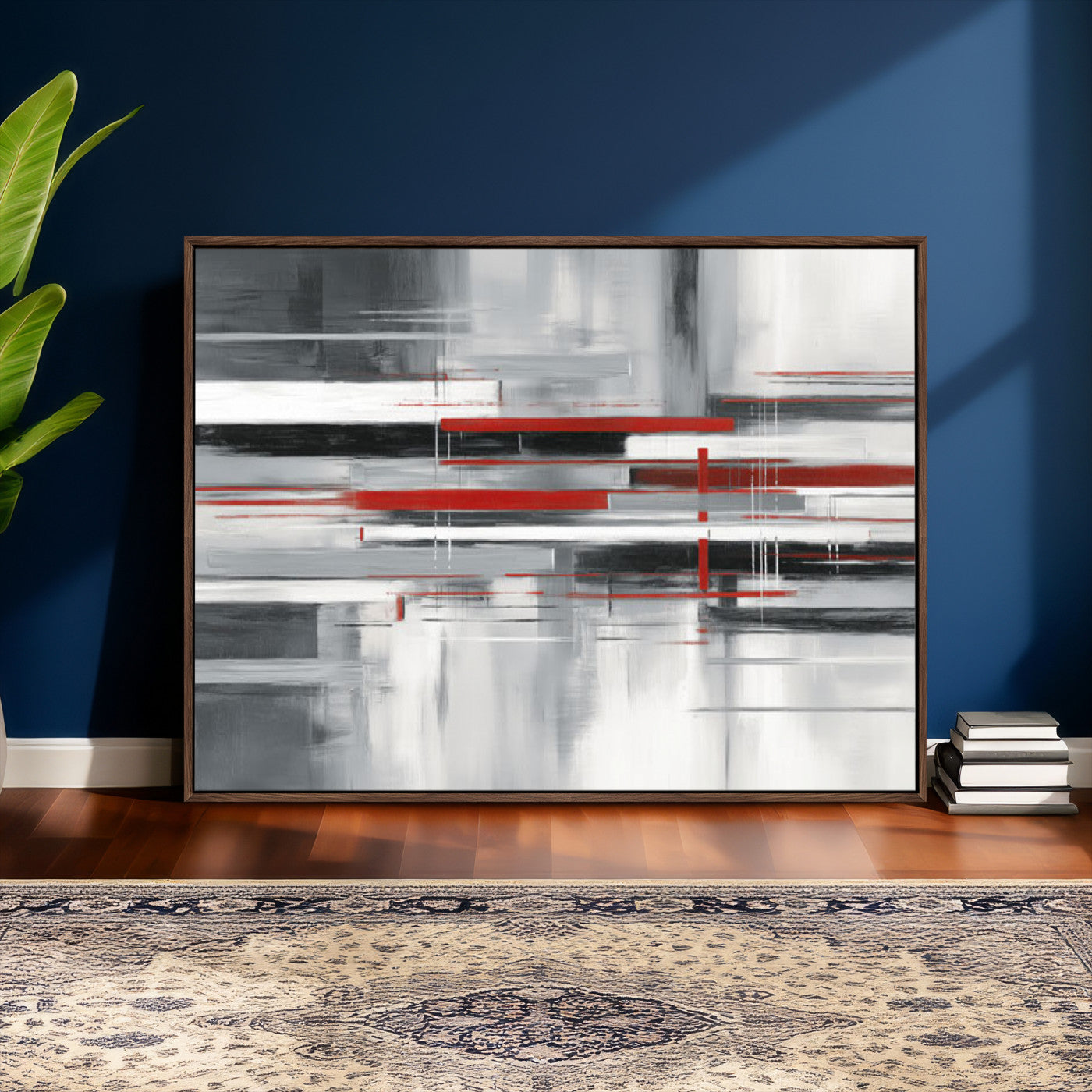 62640681-MGV-CV-36X24 - Gray Red Abstract Wall Art Canvas Print, Modern Abstract Canvas Wall Decor for Contemporary Living Room and Office