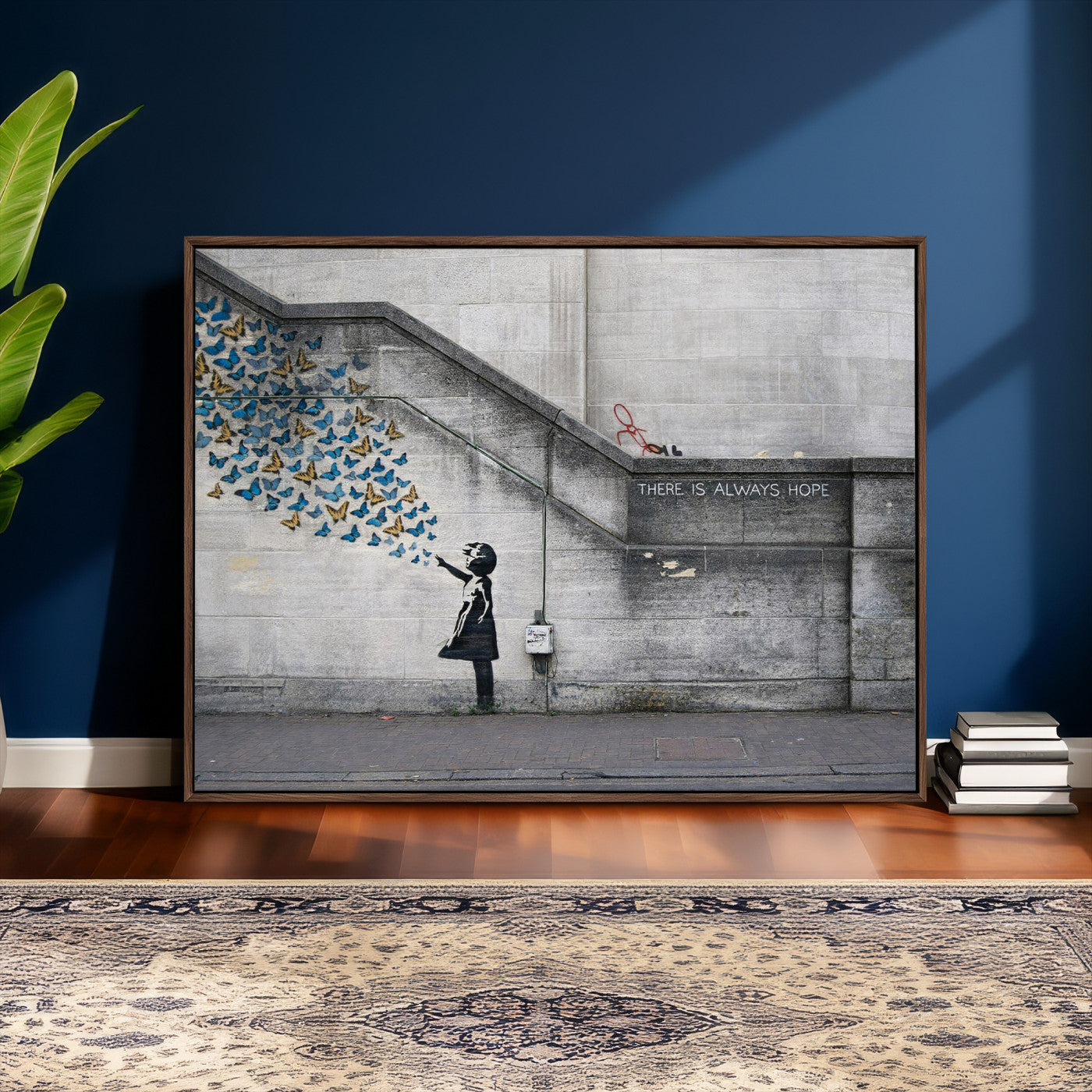 15274223-MGV-CV-36X24 - Banksy Girl with Butterflies Street Art Wall Art Canvas Print, Hope Graffiti Urban Art Canvas Print, Minimalist Inspirational Street Art Contemporary Art Printing