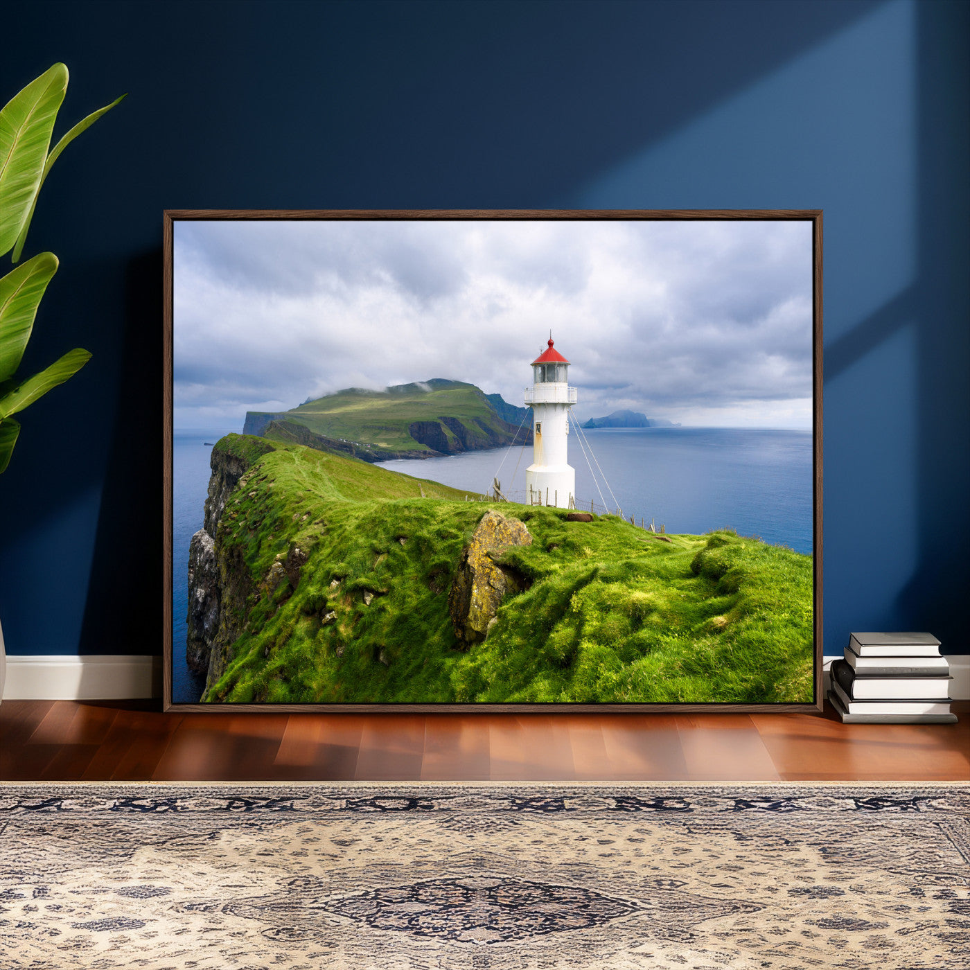 10680390-MGV-CV-36X24 - Coastal Lighthouse Wall Art Canvas Print, Cliffside Ocean Landscape Canvas Print, Scandinavian Coastal Decor for Living Room