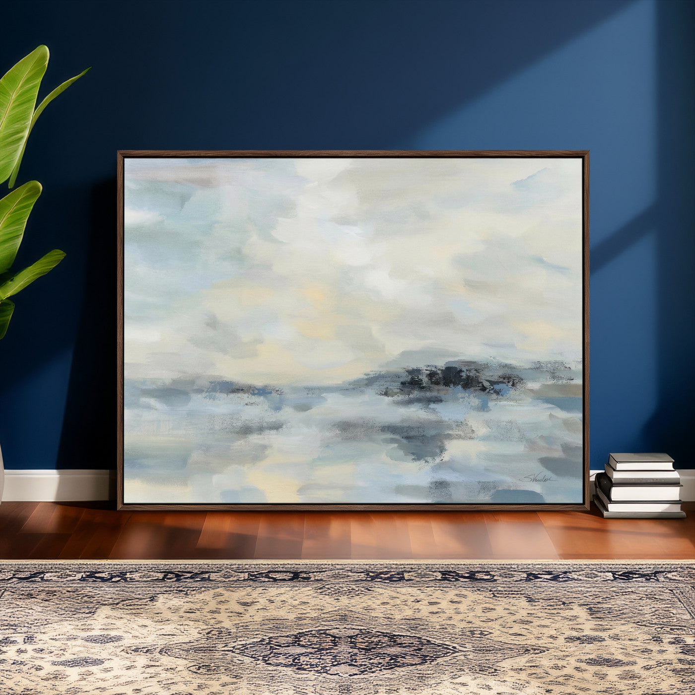 24647355-MGV-CV-36X24 - Abstract Coastal Landscape Wall Art Canvas Print – Soft Blue Gray Minimalist Painting