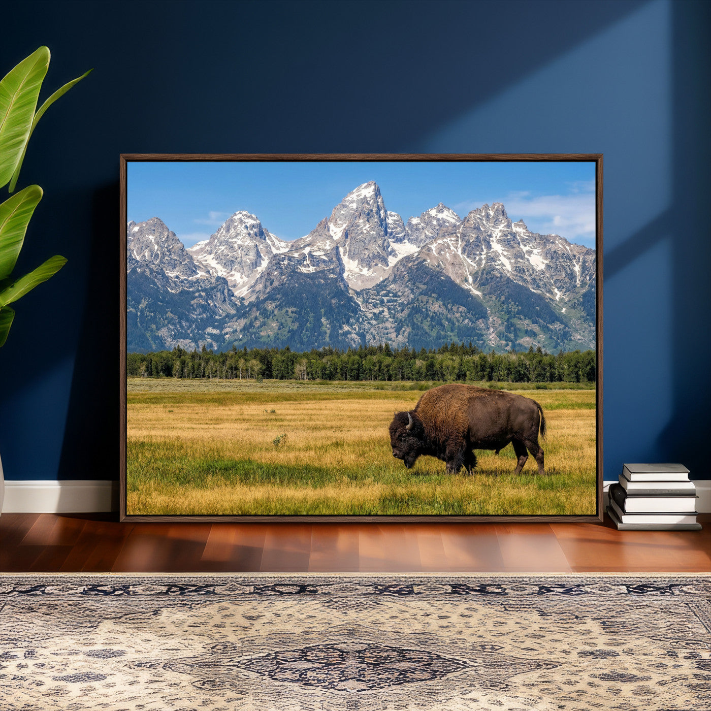 20424529-MGV-CV-36X24 - Bison in Mountain Landscape Wall Art Canvas Print – Western Wildlife Artwork for Rustic Living Room Decor