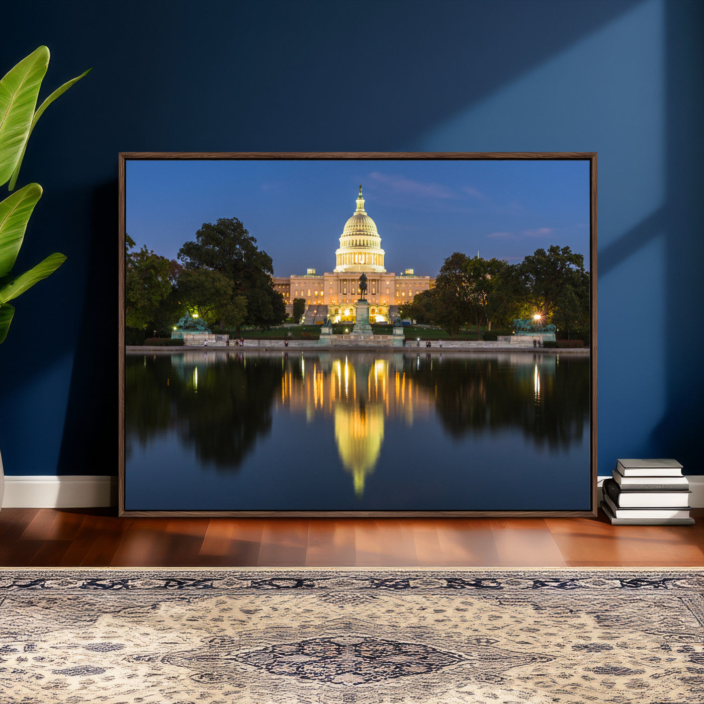 95568590-MGV-CV-36X24 - US Capitol Building Wall Art Canvas Print – Washington DC Landmark Night Reflection Artwork for Office Decor