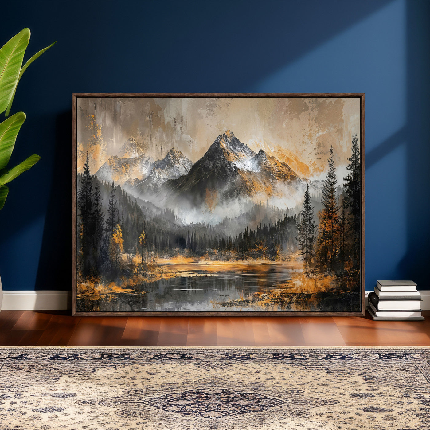 4712069D1-MGV-CV-36X24 - Mountain Lake Canvas Wall Art — Rustic Forest Landscape Print | Gold Grey Nature Decor | Cabin Wall Art | Large Wilderness Art Print Gift