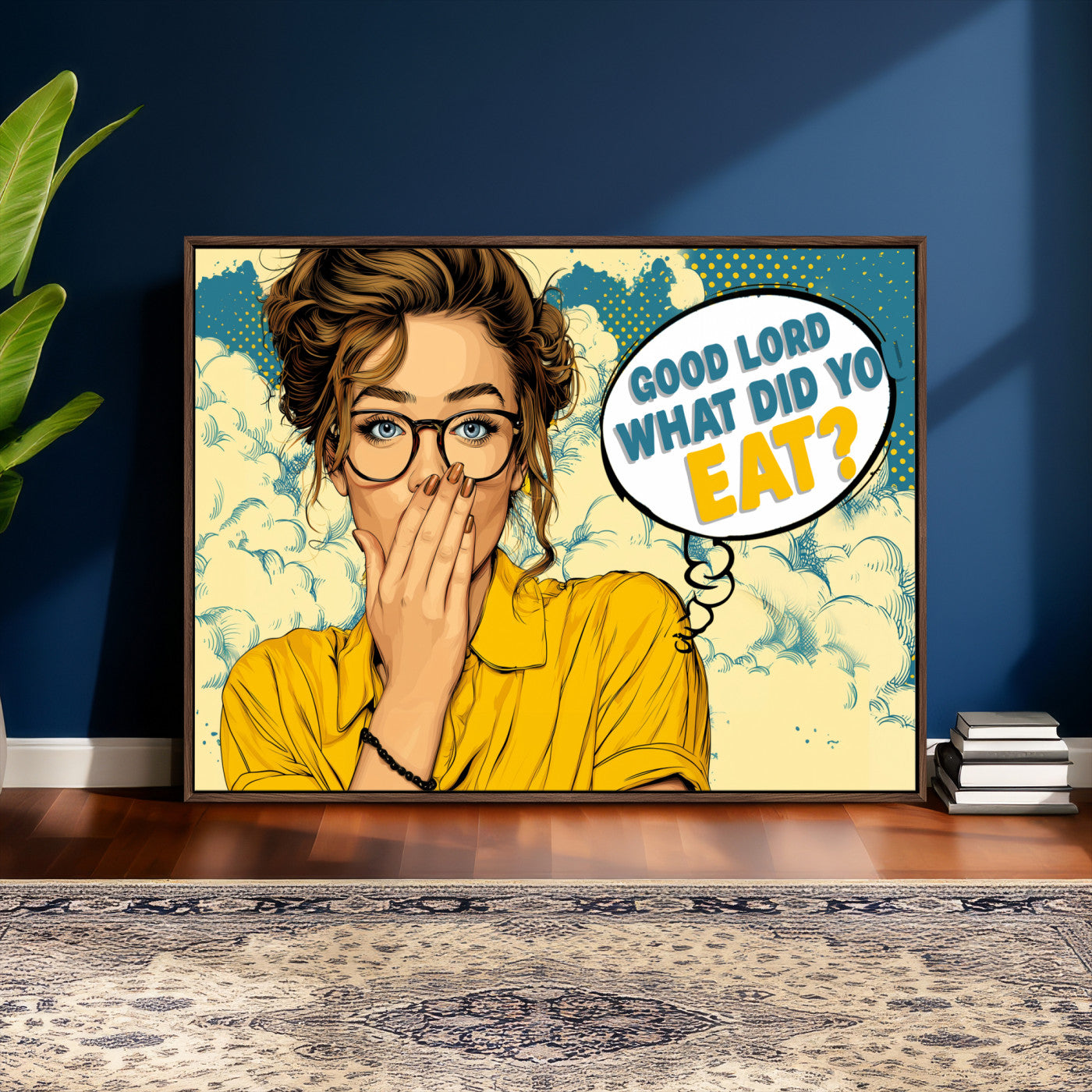 35819669-MGV-CV-36X24 - Pop Art Print Bathroom Sign Wall Art Canvas Print — Funny Bathroom Canvas | Comic Style Toilet Wall Decor | Humor Gift | Yellow Bold Bathroom Art