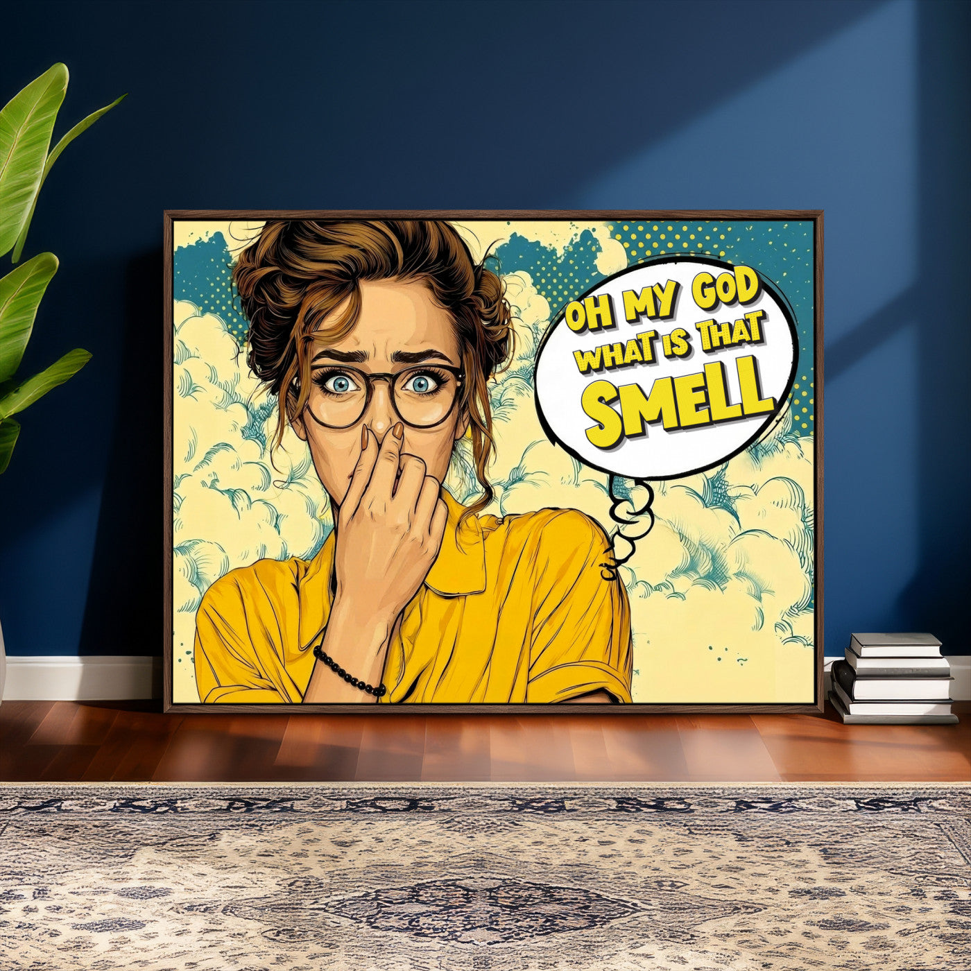 B79156505-MGV-CV-36X24 - Pop Art Print Bathroom Sign Wall Art Canvas Print — Funny Bathroom Canvas | Comic Style Toilet Wall Decor | Humor Gift | What is that Smell