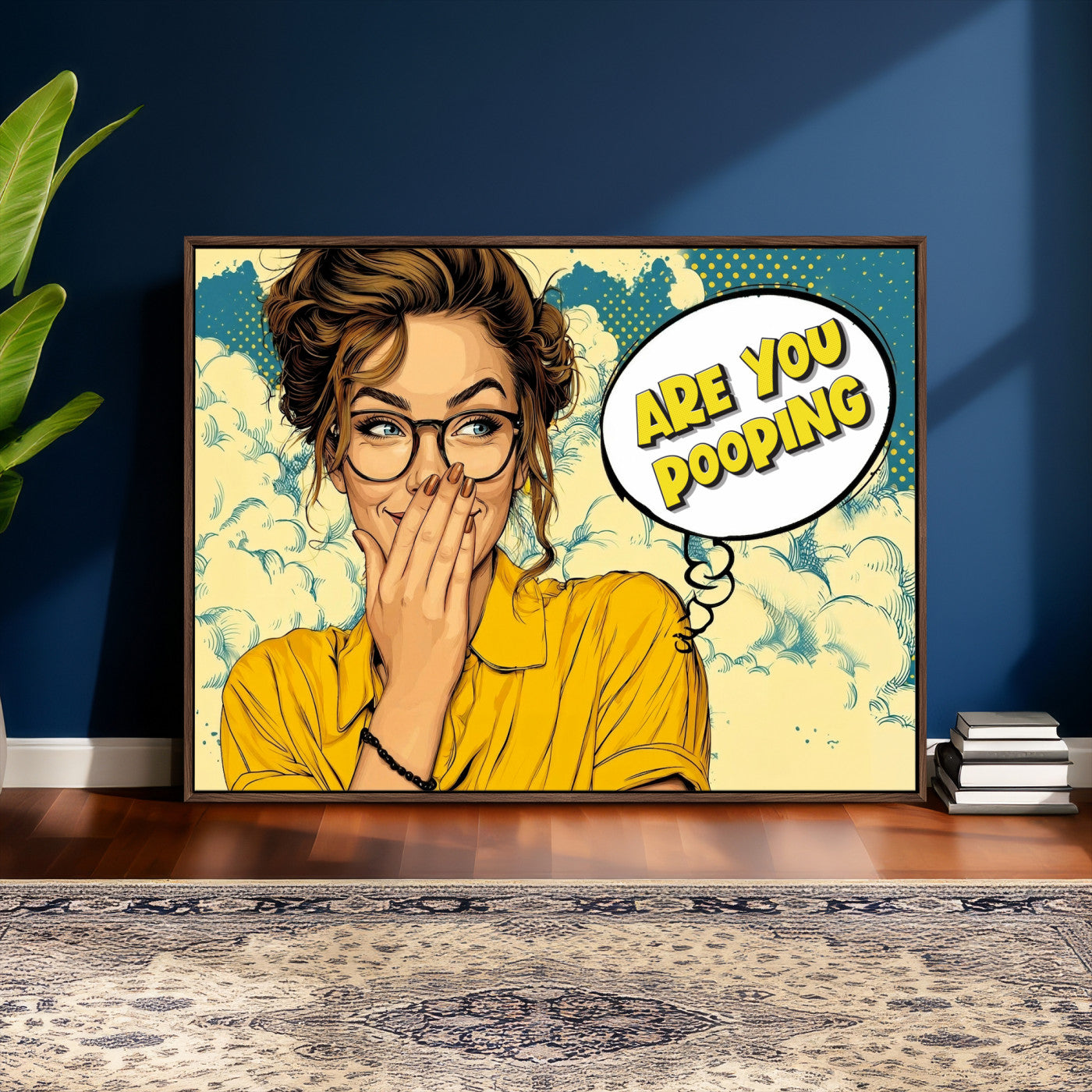 P79156505-MGV-CV-36X24 - Pop Art Print Bathroom Sign Wall Art Canvas Print — Funny Bathroom Canvas | Comic Style Toilet Wall Decor | Humor Gift | Are you Pooping