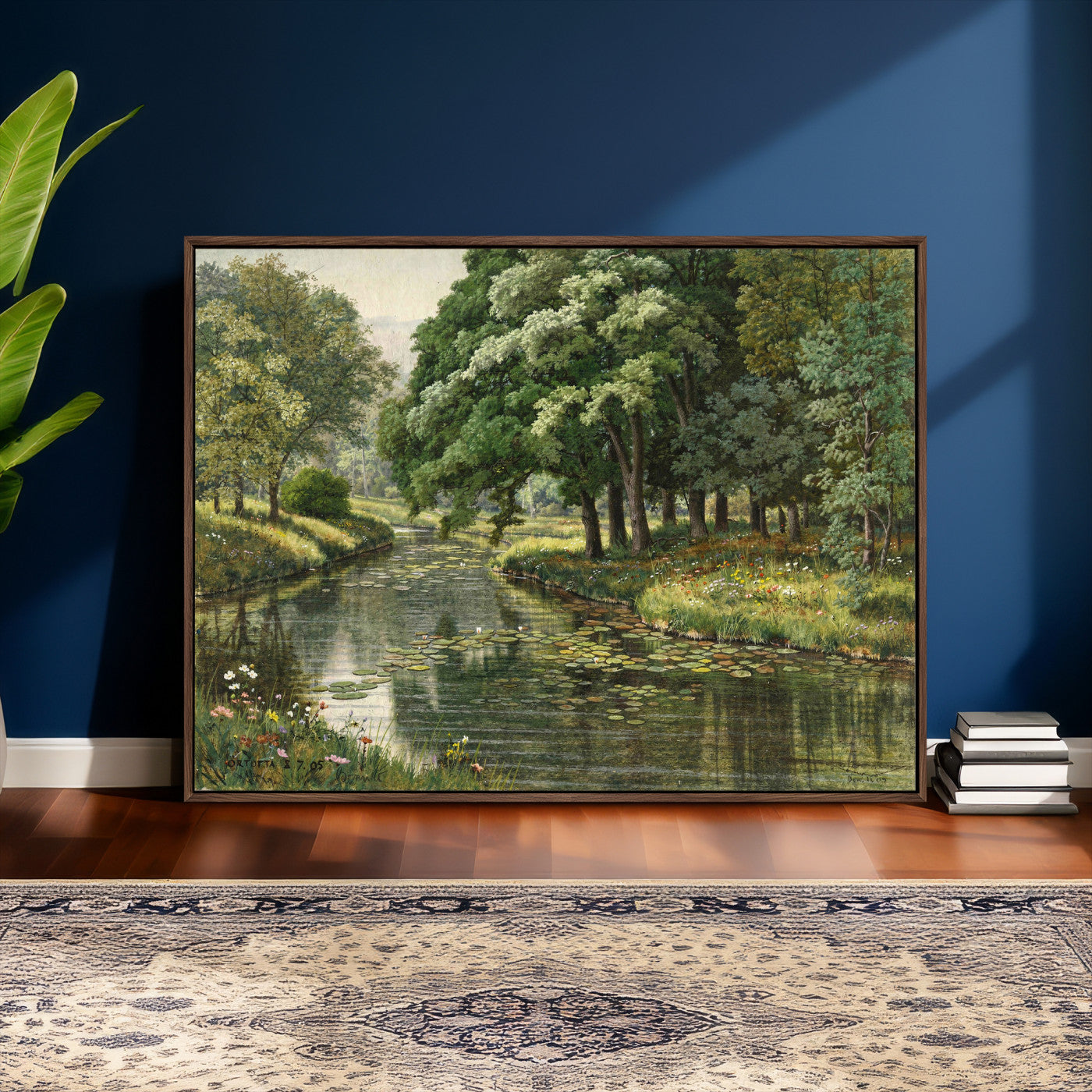 44288560-MGV-CV-36X24 - Forest Stream Canvas Wall Art, Peder Monsted A Forest Stream 1905 Print, Danish Realist Landscape, Lily Pad River Nature Decor, Vintage Green Painting