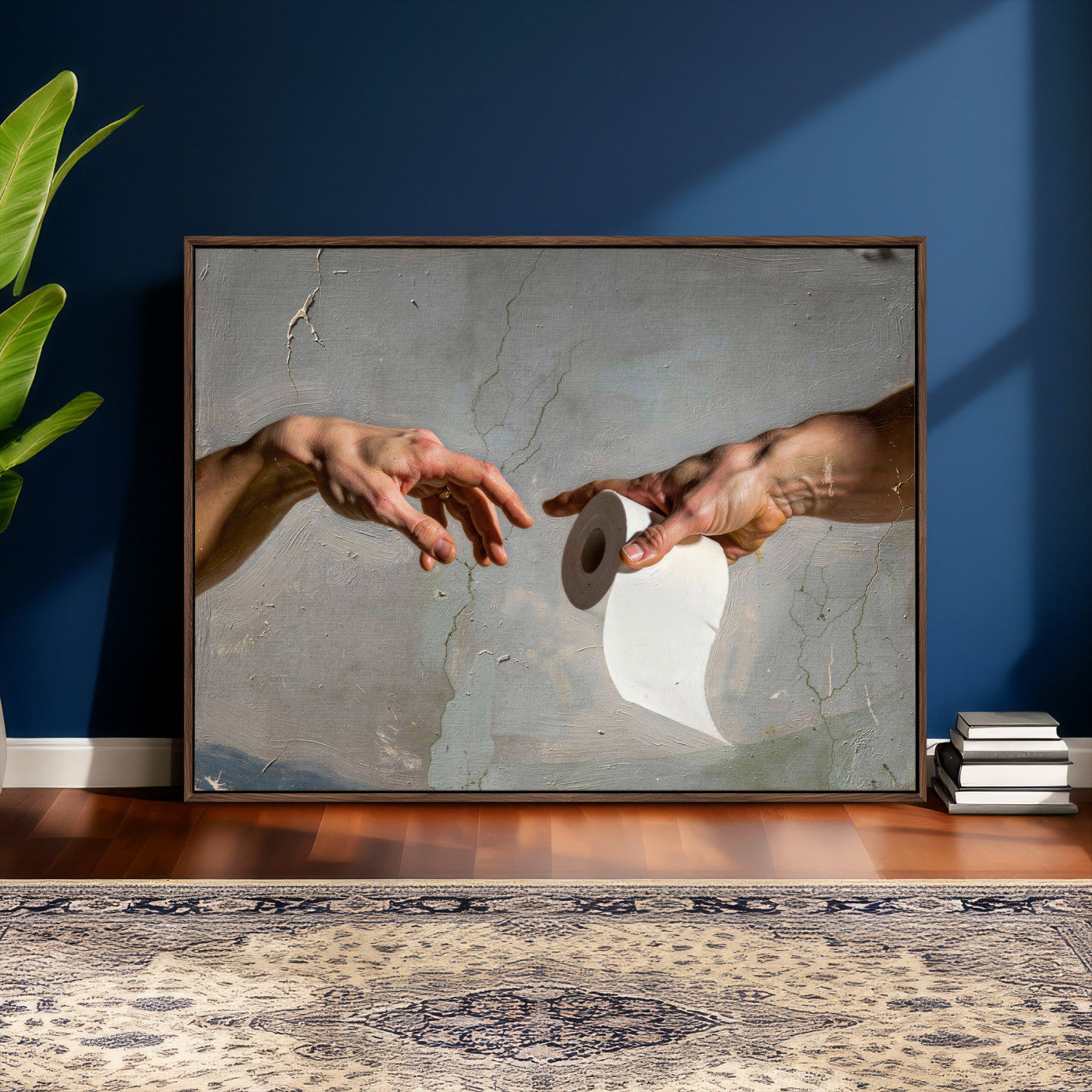 72030048-MGV-CV-36X24 - Funny Bathroom Wall Art Canvas, Creation of Toilet Paper Parody Print, Renaissance Humor Decor, Toilet Room Art, Quirky Housewarming Gift, Classic Art Spoof