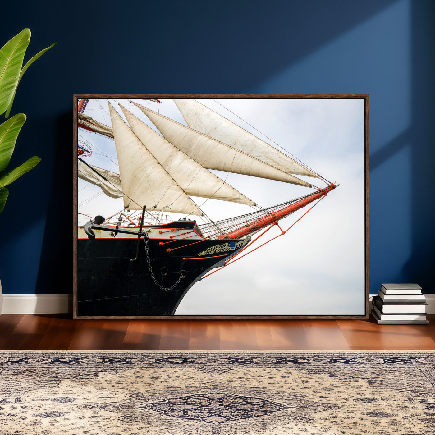 64830036-MGV-CV-36X24 - Sailboat Wall Art Canvas Print, Vintage Ship Bow Framed Artwork, Nautical Sailing Decor for Living Room Office Beach House