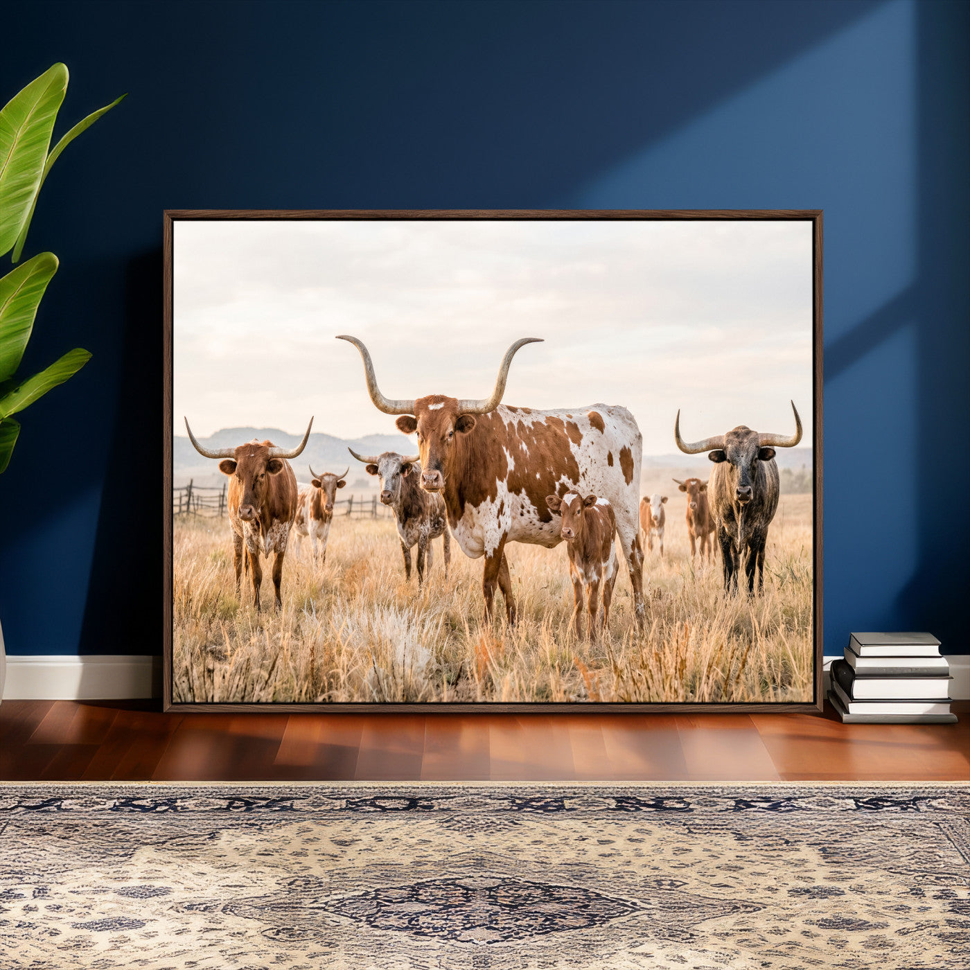 62336425AC-MGV-CV-36X24 - Texas Longhorn Canvas Wall Art, Rustic Farm Animal Photography Print, Farmhouse Country Decor, Western Ranch Art