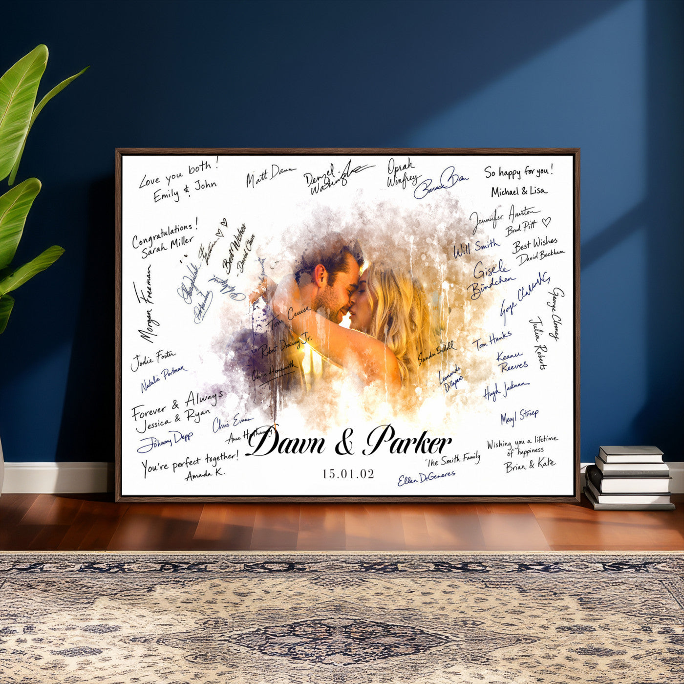 74713307-MGV-CV-36X24 - Wedding Guest Book Alternative Wall Art Canvas Print, Personalized Wedding Signature Poster, Custom Couple Photo Guestbook Canvas, Bridal Shower Reception Decor