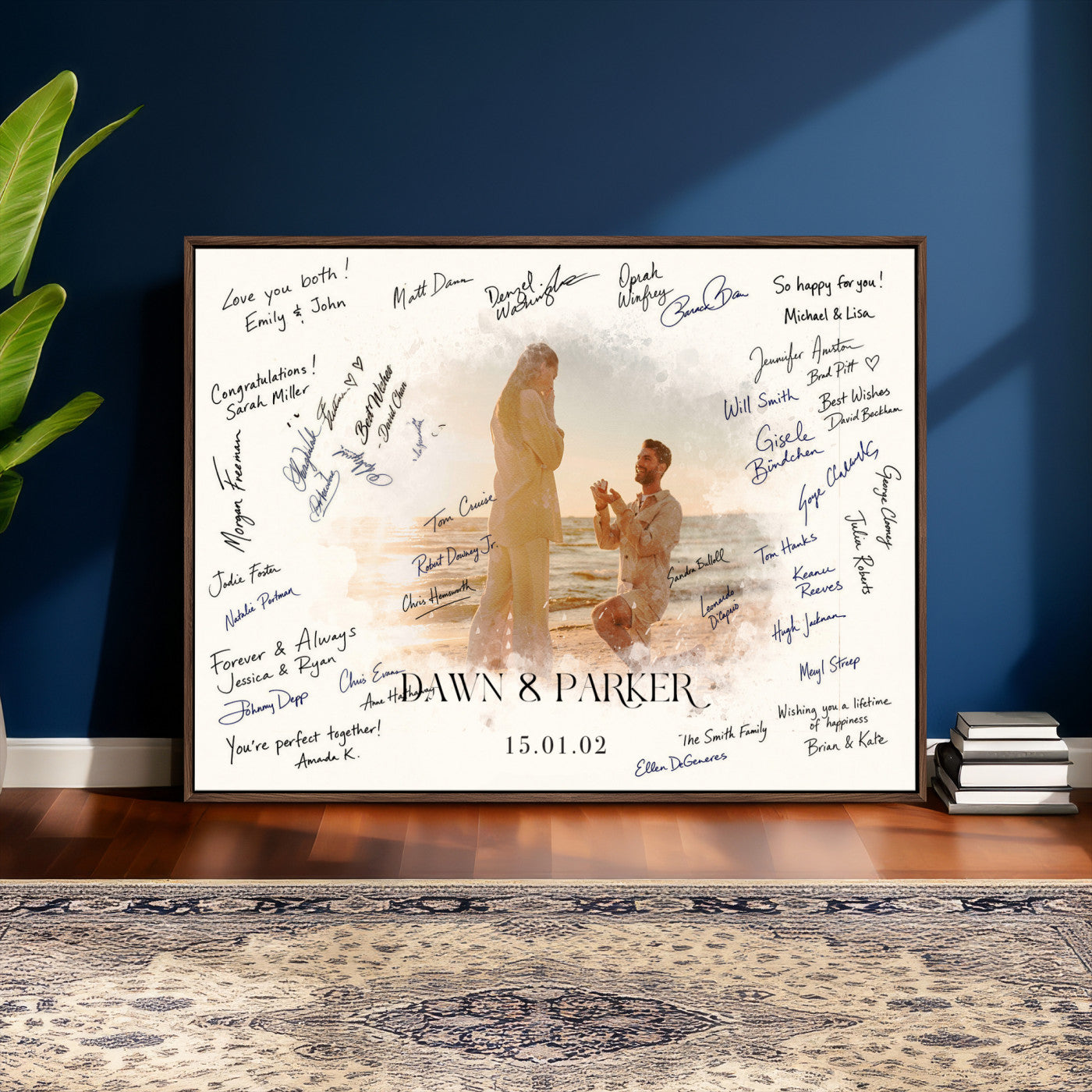 15696596-MGV-CV-36X24 - Wedding Guest Book Alternative Wall Art Canvas Print, Personalized Wedding Signature Poster, Custom Couple Photo Guestbook Canvas, Bridal Shower Reception Decor