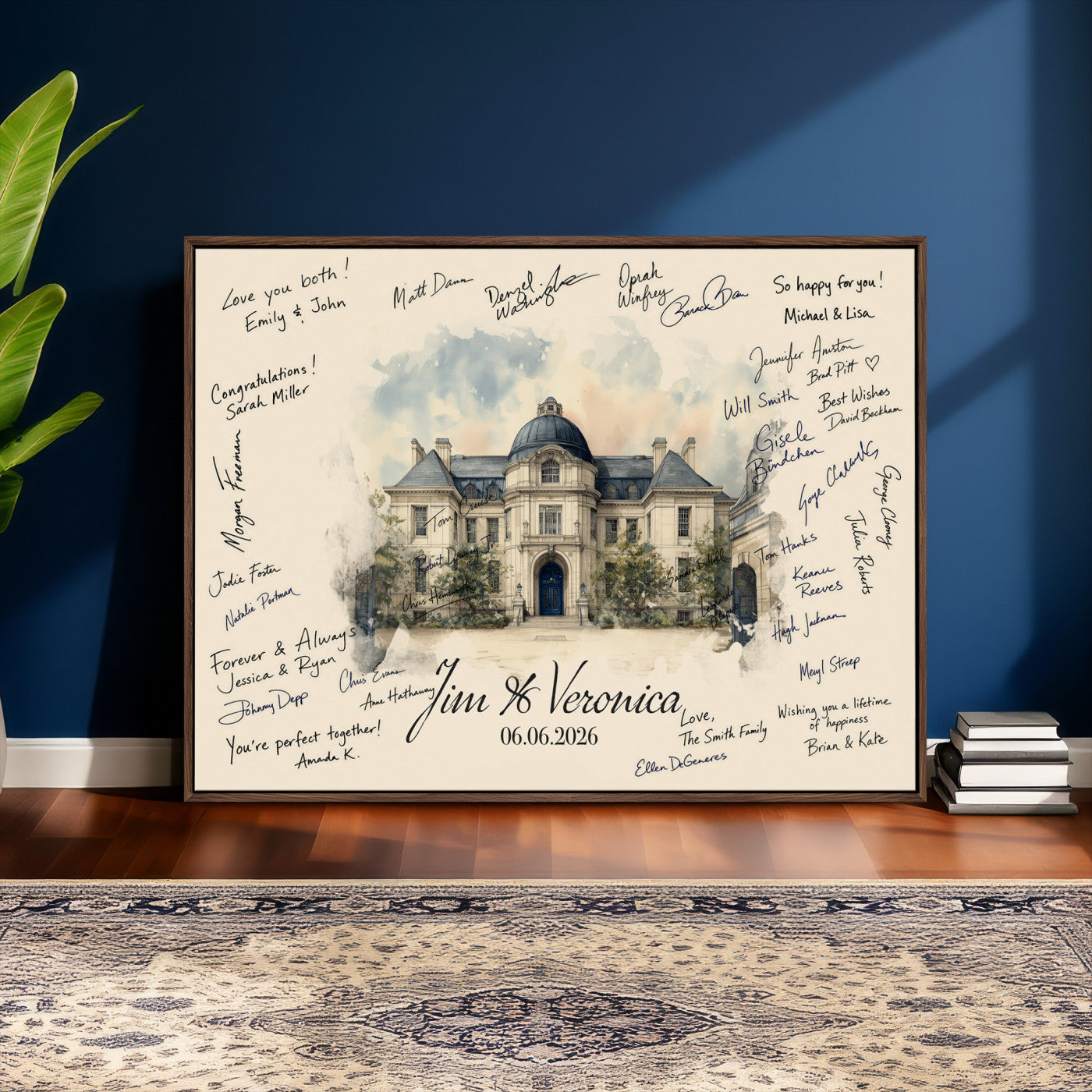 17002059-MGV-CV-36X24 - Wedding Guest Book Alternative Wall Art Canvas Print, Personalized Wedding Signature Poster, Custom Couple Photo Guestbook Canvas