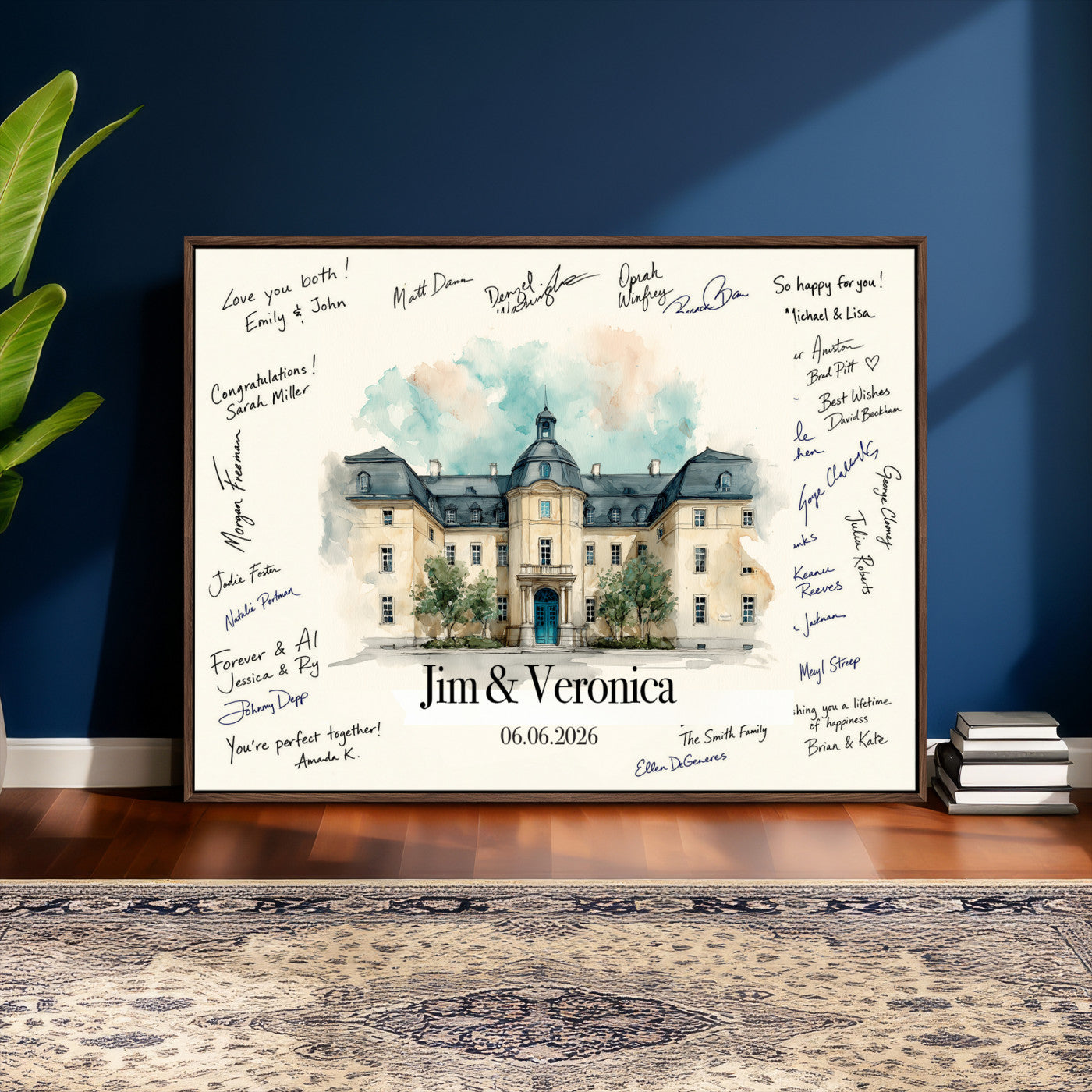 13409147-MGV-CV-36X24 - Wedding Guest Book Alternative Wall Art Canvas Print, Personalized Wedding Signature Poster, Custom Couple Photo Guestbook Canvas