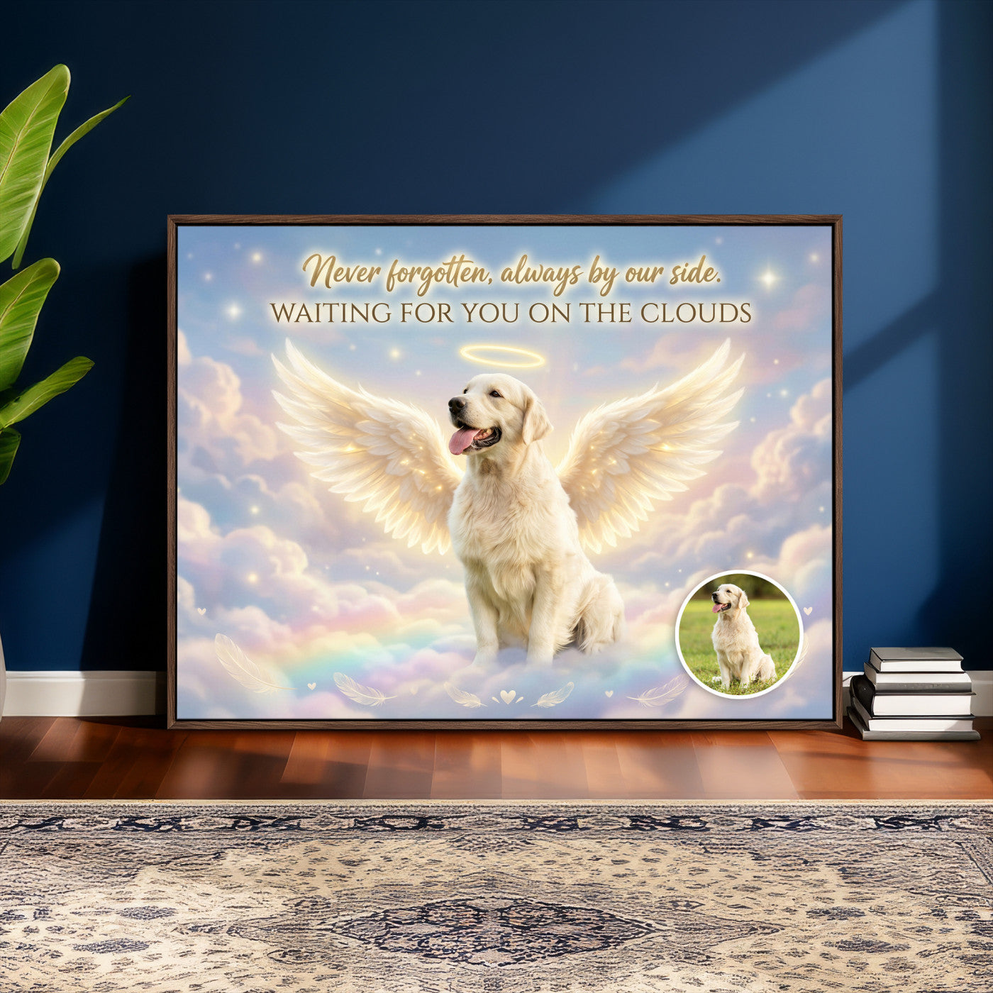 89664149-MGV-CV-36X24 - Pet Memorial Wall Art Canvas Print, Custom Dog Memorial Portrait, Personalized Angel Pet Loss Gift, Angel Wings Puppy Print