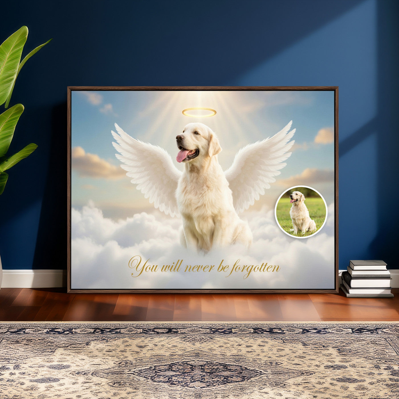 59821082-MGV-CV-36X24 - Pet Memorial Wall Art Canvas Print, Custom Dog Memorial Portrait, Personalized Angel Pet Loss Gift, Angel Wings Puppy Print