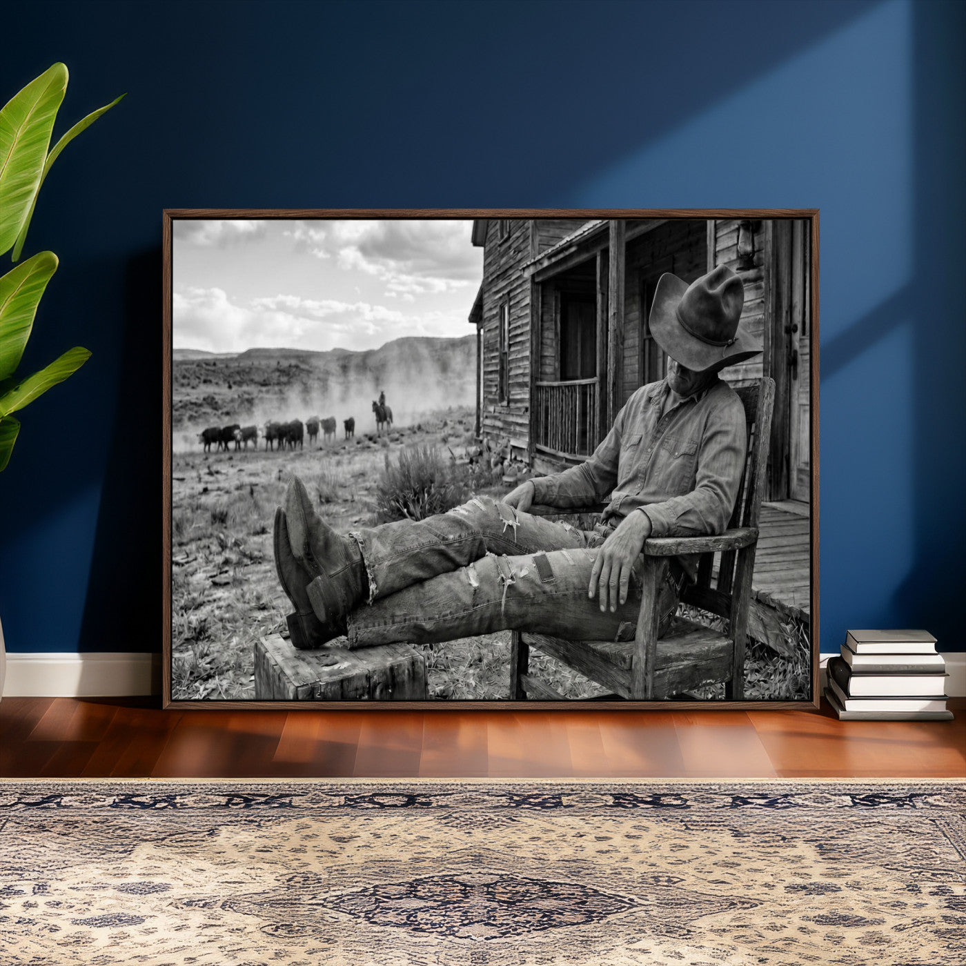 94461975S-MGV-CV-36X24 - Vintage Sleeping Cowboy Wall Art Canvas Print, Western Home Decor