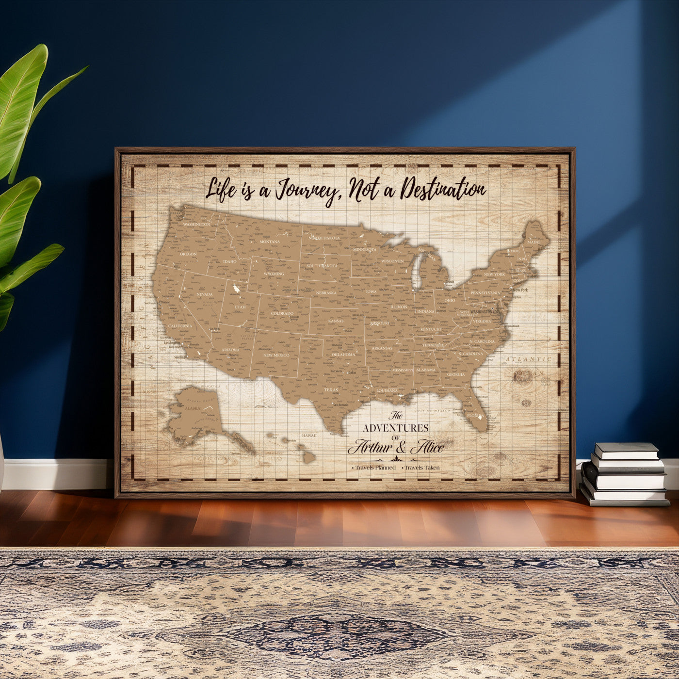 19102499-MGV-CV-36X24 - Personalized USA Push Pin Travel Map, Custom United States Map, Push Pin Map, USA Bucket List Map, Anniversary Gift | Couple Travel Map Wall Art