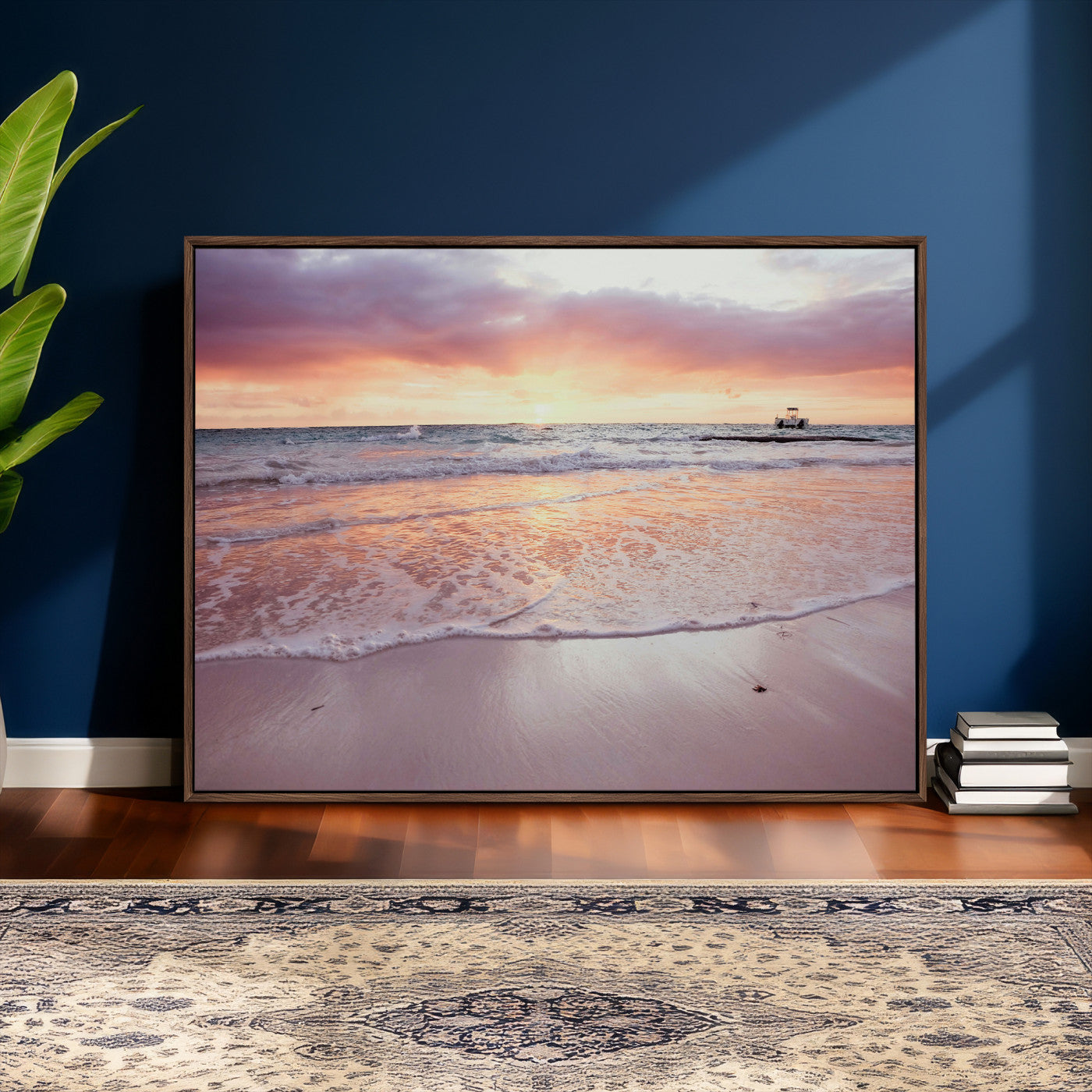 44765395-MGV-CV-36X24 - Beach Sunset Canvas Wall Art Print, Ocean Waves Landscape, Coastal Photography, Seascape Wall Decor, Ready to Hang