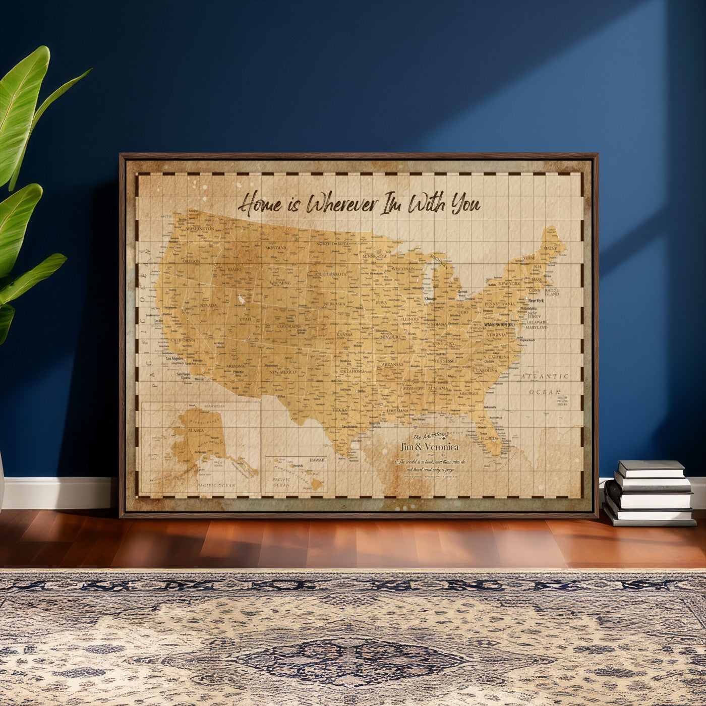 62164711-MGV-CV-36X24 - Personalized USA Push Pin Travel Map, Custom United States Map, Push Pin Map, USA Bucket List Map, Anniversary Gift - Couple Travel Map Wall Art