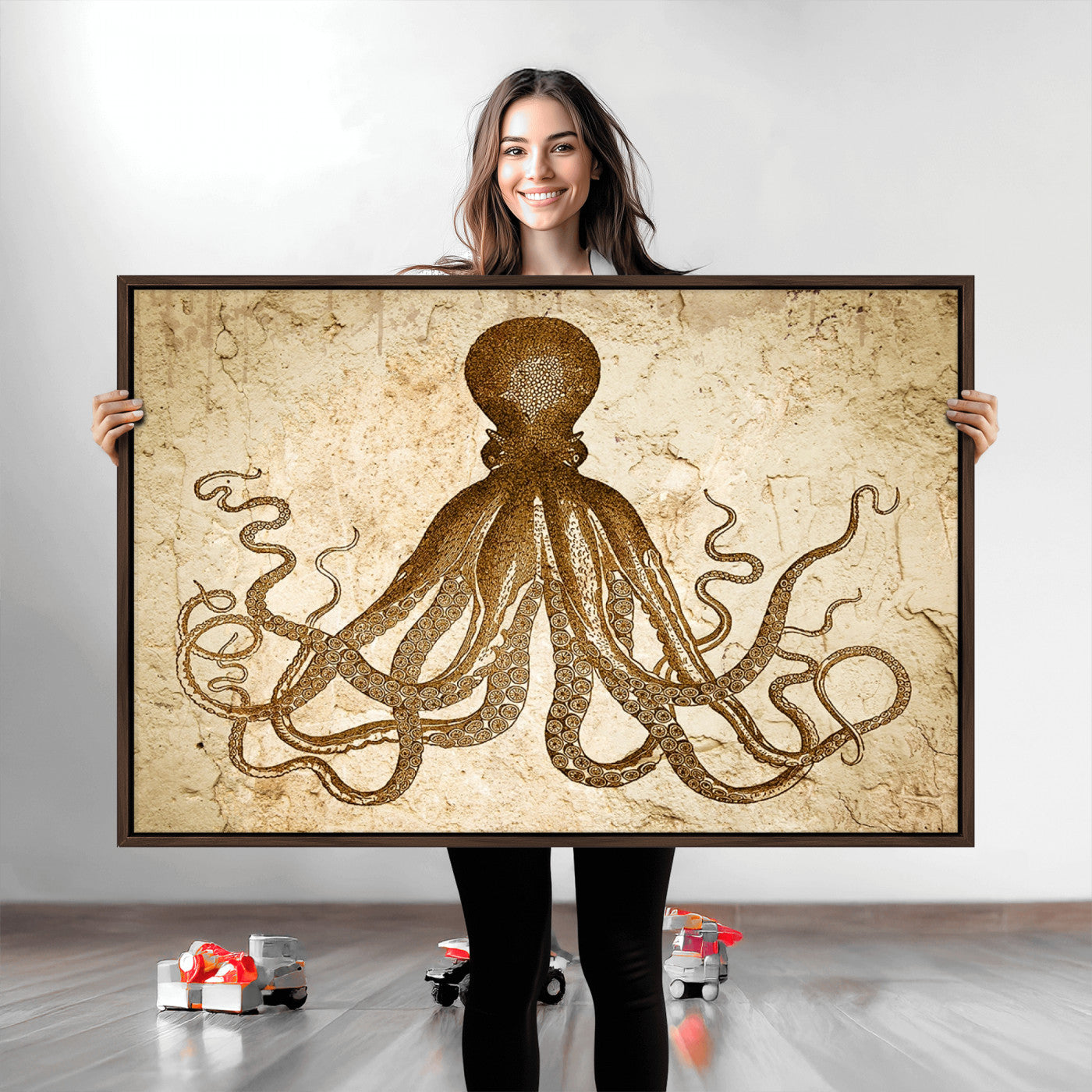 96154-MGV-CV-36X24-Sepia Octopus Wall Art Abstract Animal Canvas Print