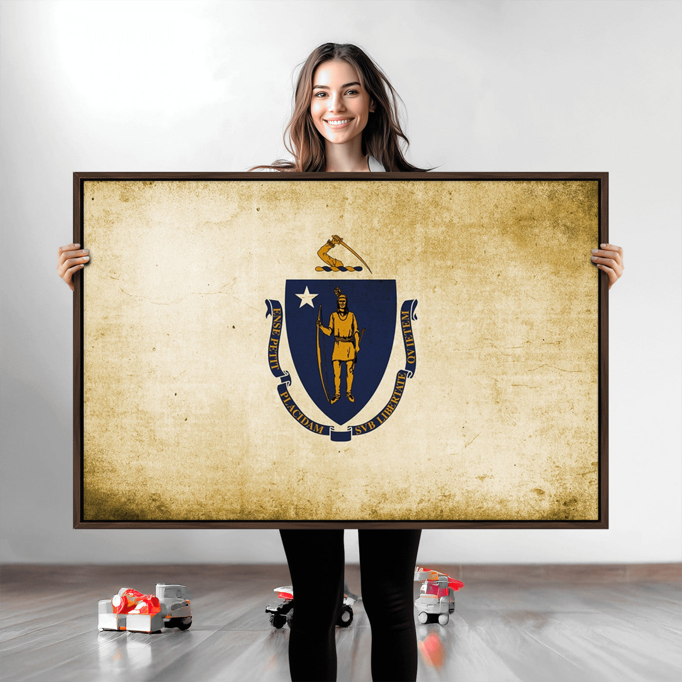 37316-MGV-CV-36X24-Massachusetts Flag Wall Art Canvas Print