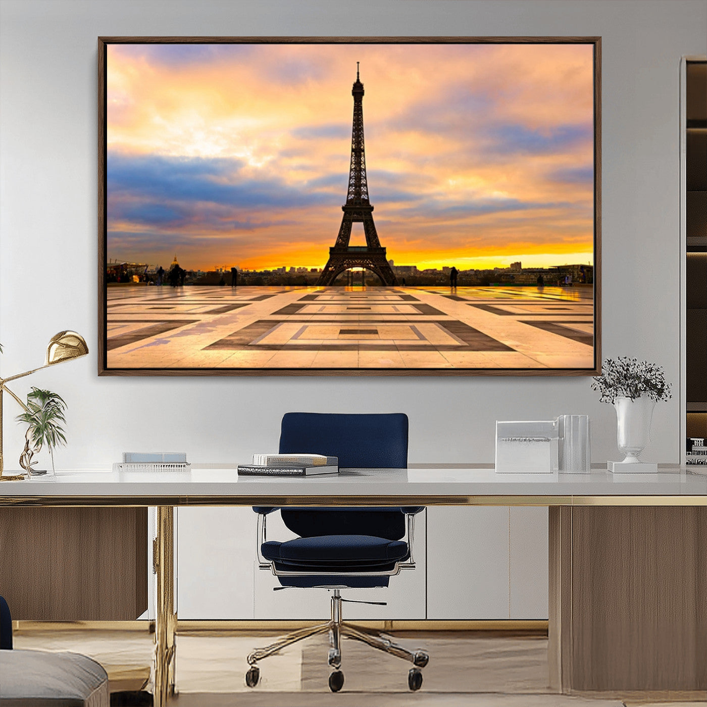 MGV-FC-36X24 - Paris Eiffel Tower Sunset Canvas Wall Art Print - Iconic Landmark Decor with Vibrant Colors