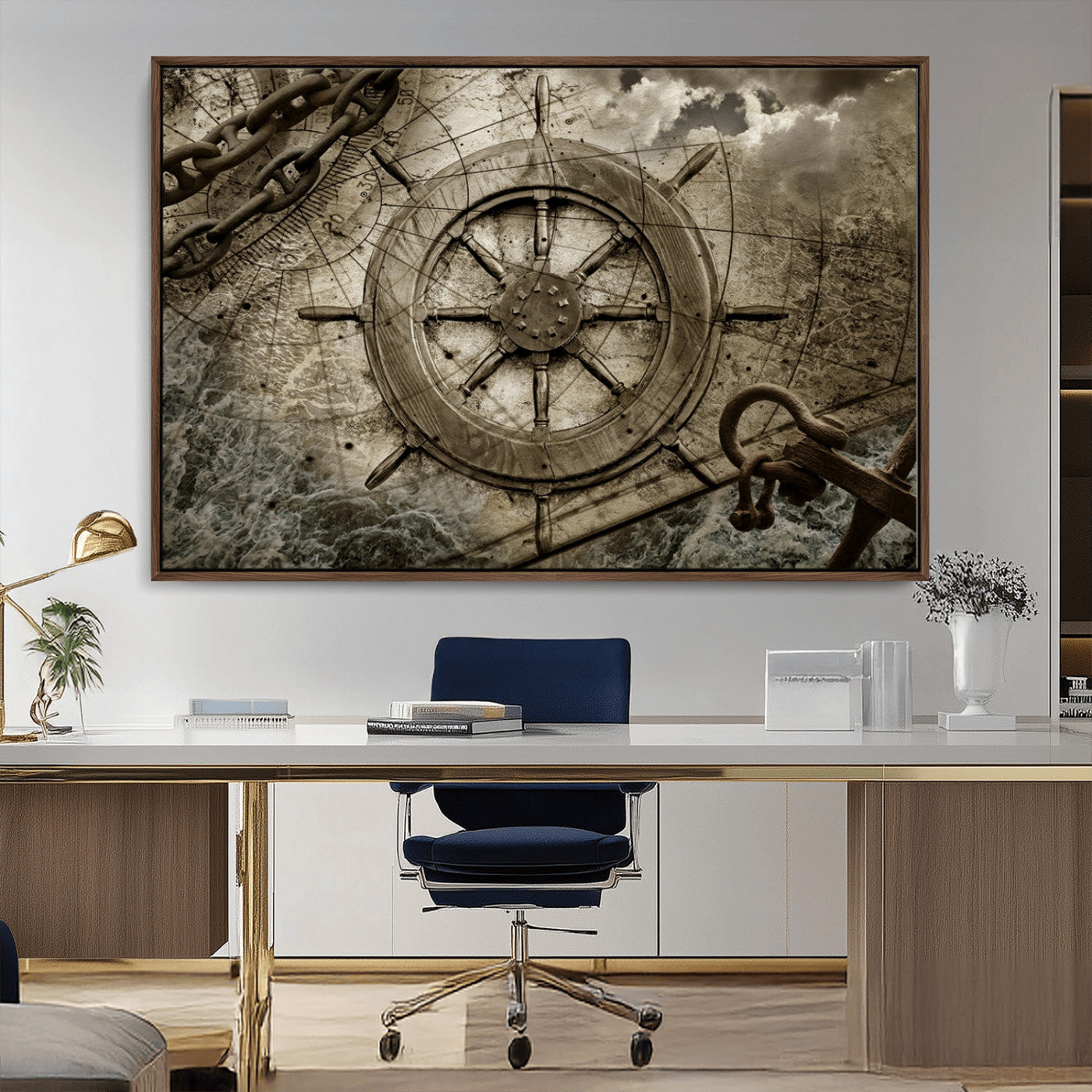 MGV-FC-36X24 - Wooden Ship Wheel Canvas Print, Multi Panel Canvas Wall Art Print