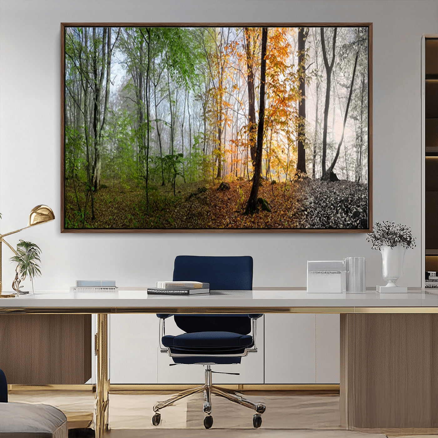 MGV-FC-36X24 - Four Seasons Wall Art Forest Canvas Print – Triptych Seasonal Nature Print – Landscape Decor for