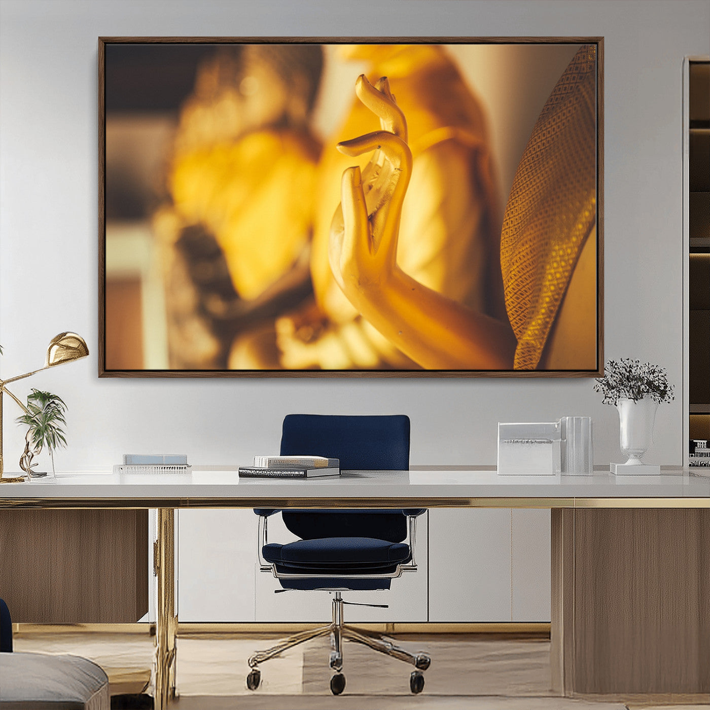 -Gold Buddha Statue Hands Wall Art Canvas Print