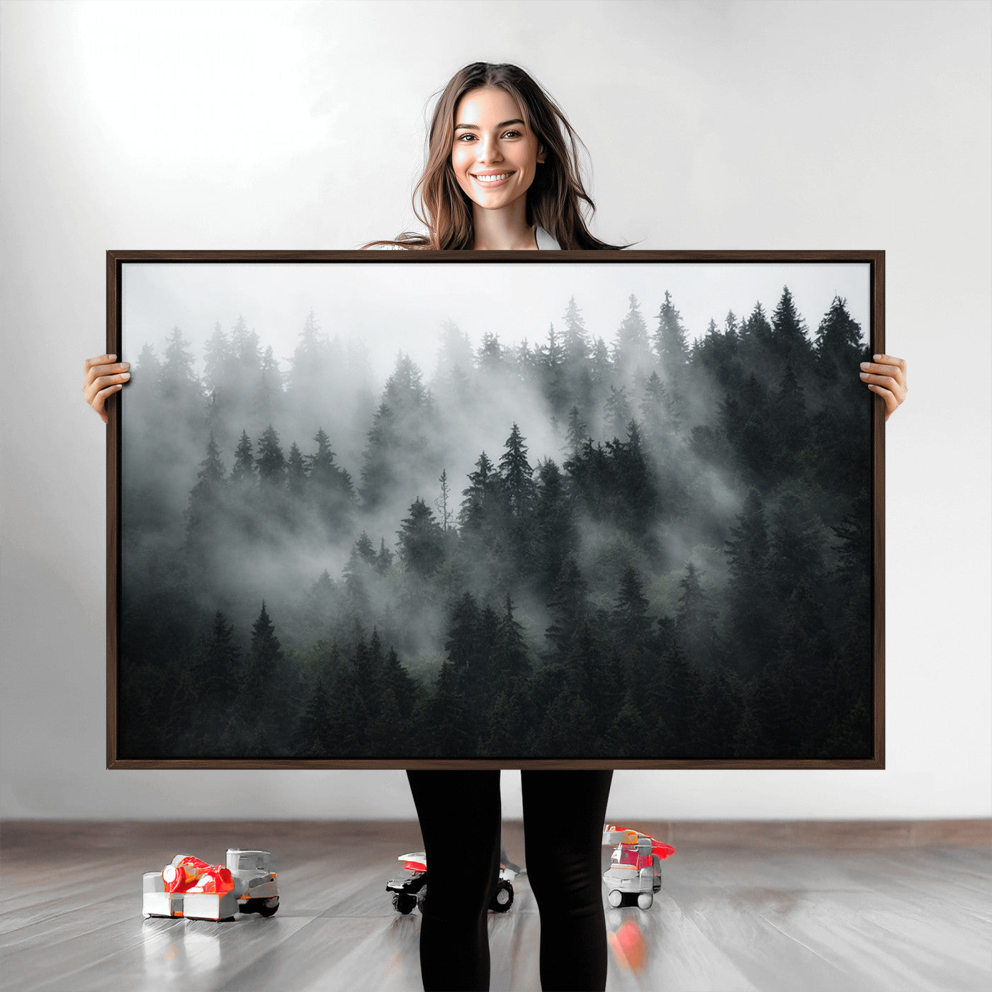 52359-MGV-CV-36X24-Foggy Forest Wall Art Canvas Print | 3 Panel Large Misty Landscape for Dining Room, Office, or Living Room | Ready to Hang Nature Deco