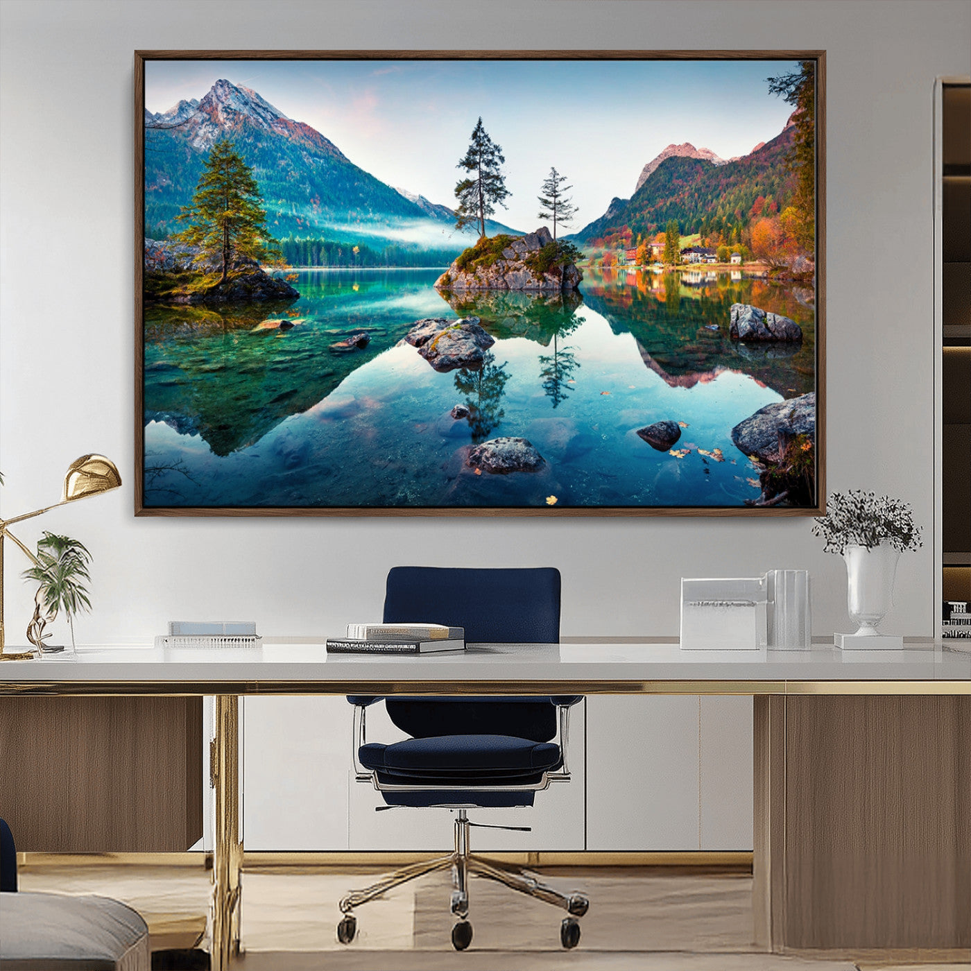 -Crystal Clear Lake Wall Art | Mountains Wall Art Canvas | 3 Panel Large Landscape Print for Dining