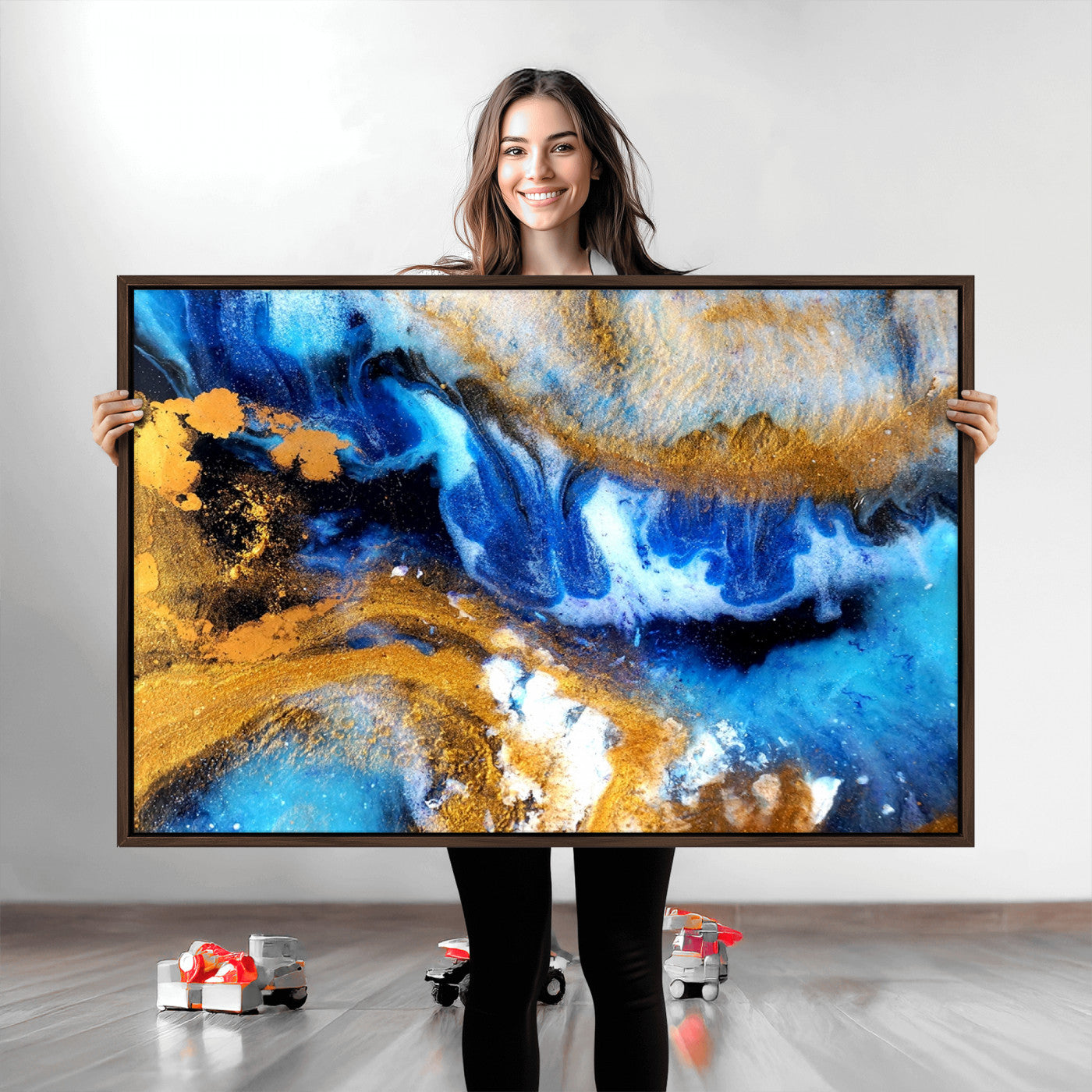42100-MGV-CV-36X24-Blue Orange Marble Fluid Effect Canvas Wall Art Print