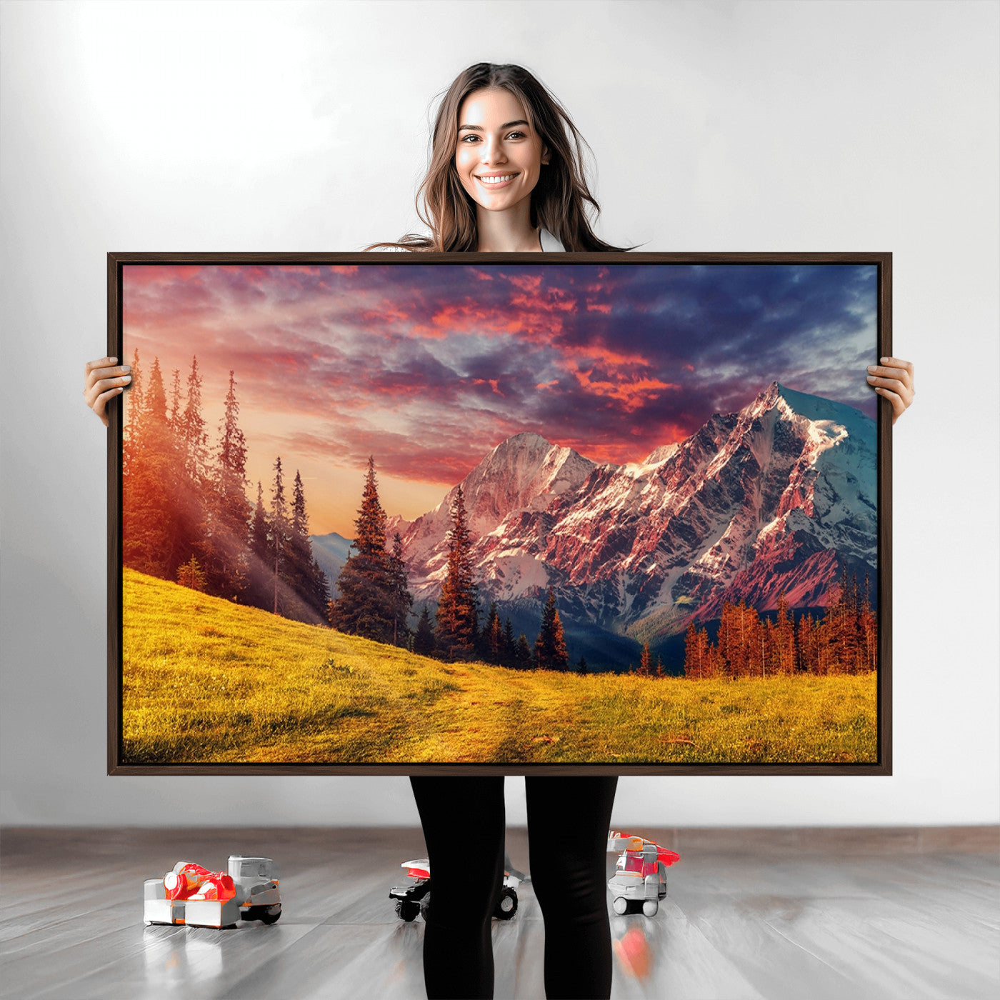 48448-MGV-CV-36X24-Mountain and Daylight Red Sunset Wall Art Canvas Print