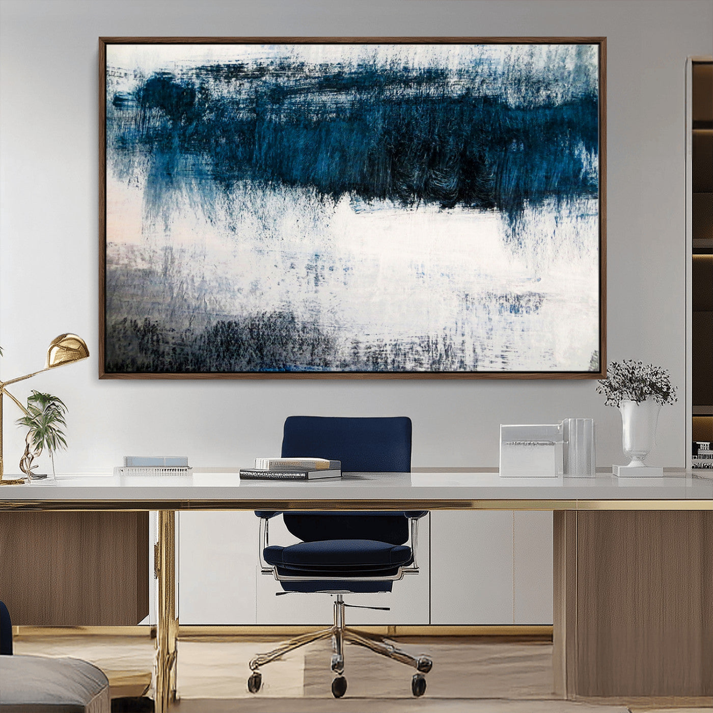 MGV-FC-36X24 - Abstract Blue and White Canvas Art | Large Wall Art for Modern Living Room Decor | Minimalist