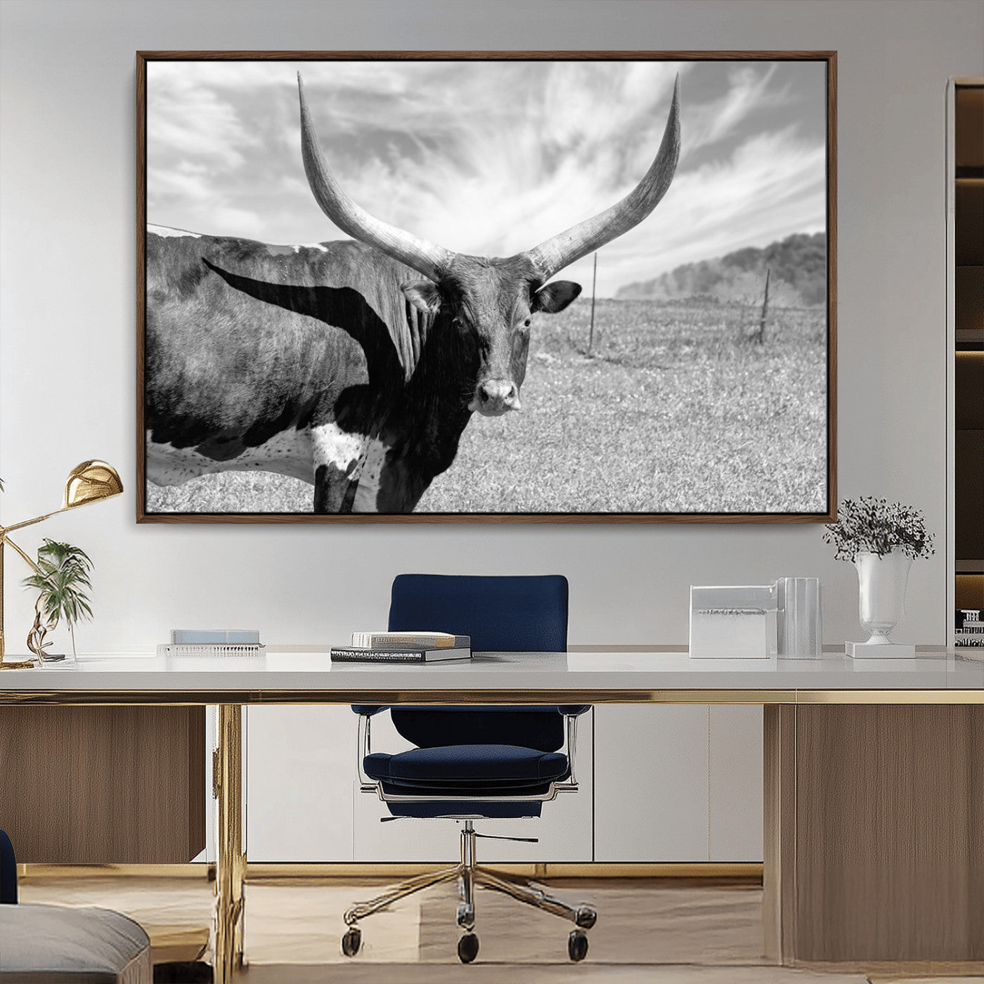 MGV-FC-36X24 - Cattle Wall Art Longhorn Cow Canvas Print