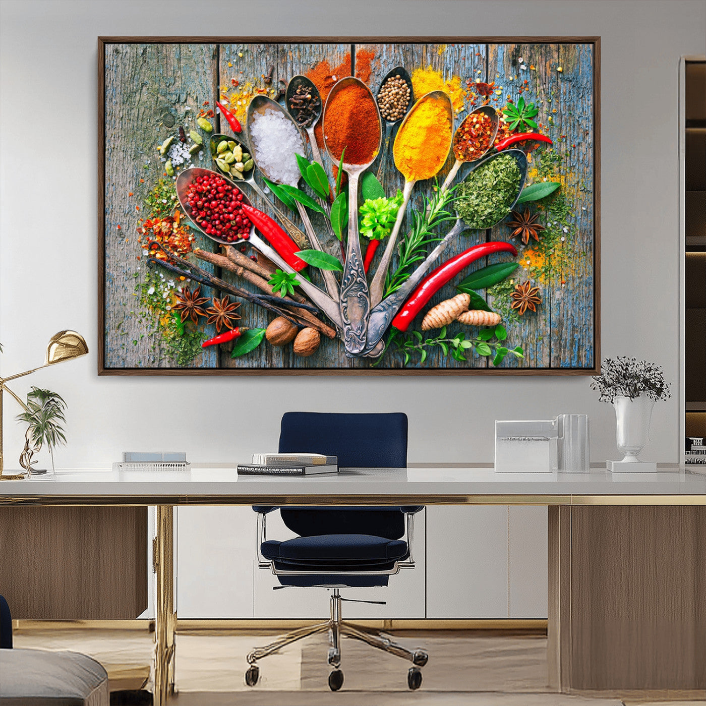 MGV-FC-36X24 - Kitchen Wall Art Print - Spoonful of Spices Cooking Wall Art Canvas Print - Vibrant Kitchen Decor