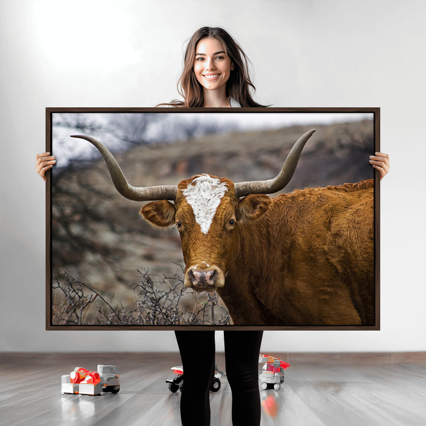 71797-MGV-CV-36X24-Texas Longhorn Canvas Wall Art - Longhorn Steer Canvas Wall Art Print- Rustic Western Animal Print, Large Longhorn Decor for Living Room,