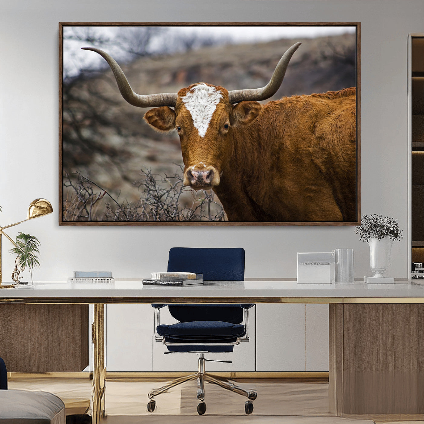MGV-FC-36X24 - Framed Big Cow Animal Wall Art Canvas Print