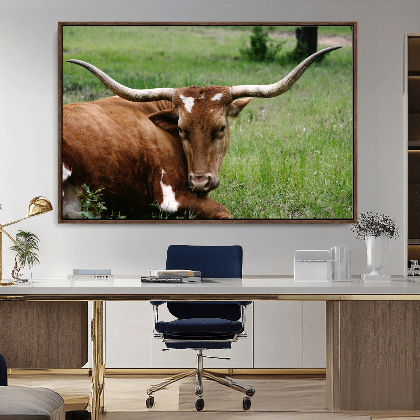 MGV-FC-36X24 - Longhorn Cow Animal Wall Art Canvas Print