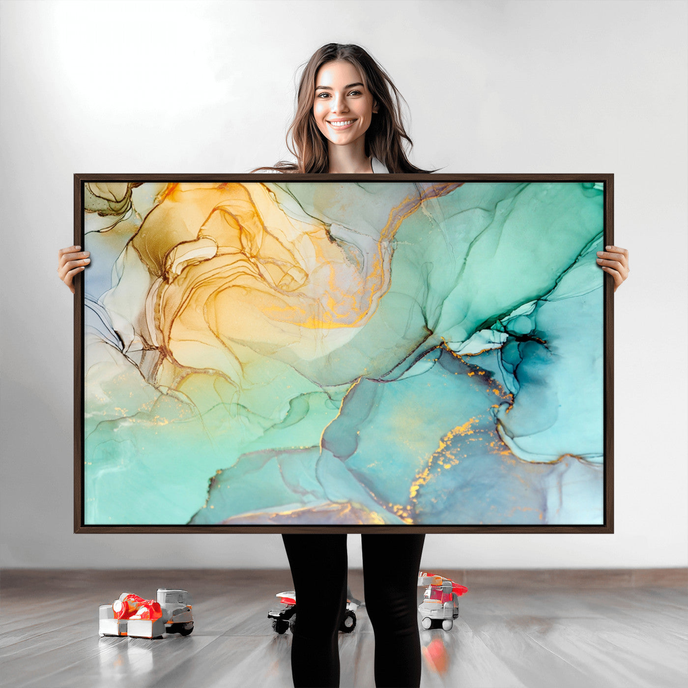 47242-MGV-CV-36X24-Green Marble Fluid Effect Wall Art Abstract Canvas Wall Art Print