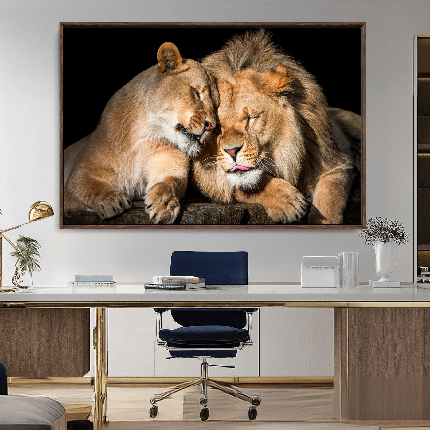 MGV-FC-36X24 - Lion and Lioness Wall Art Print Canvas | 3-Panel African Wildlife Canvas Print | Animal-Themed Art